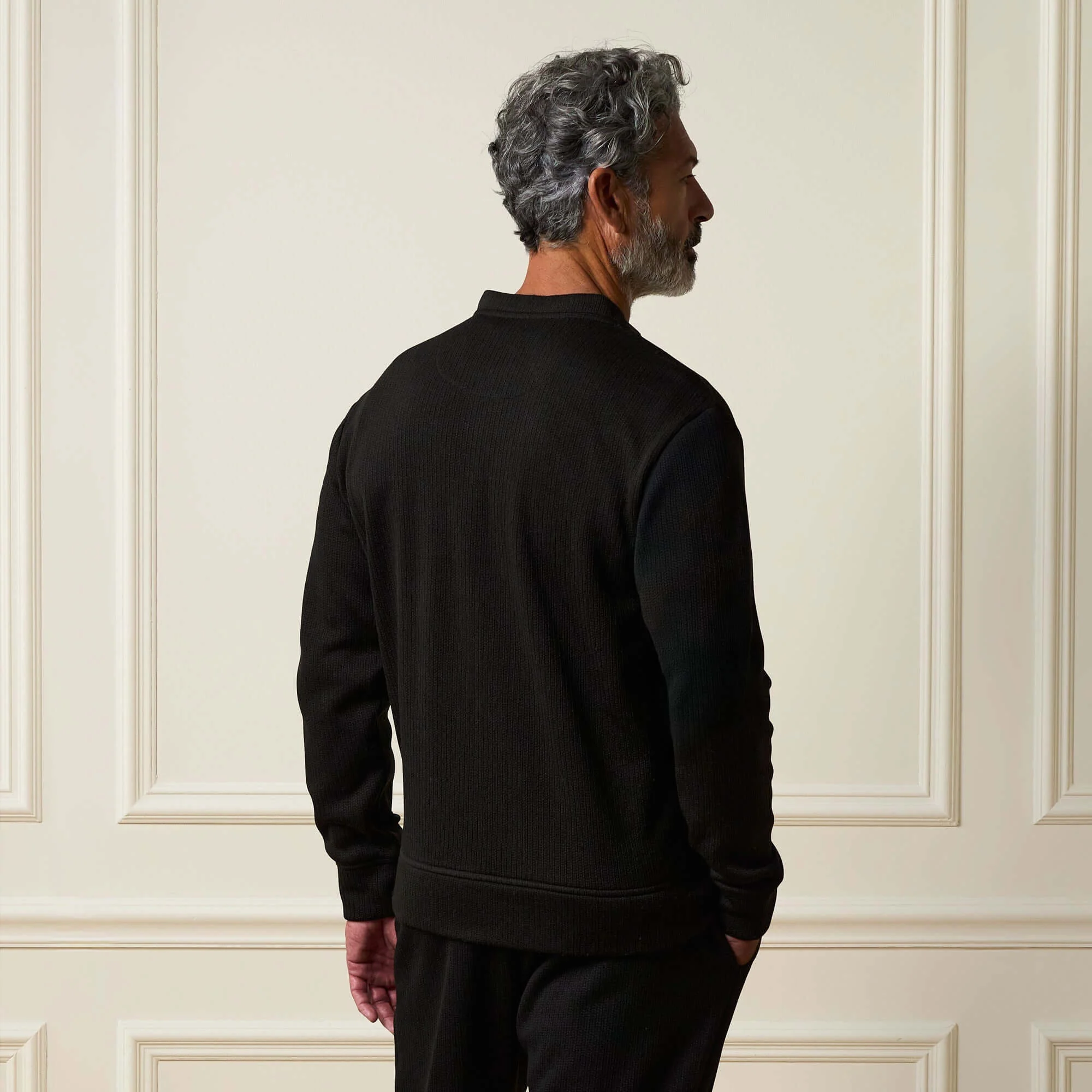 Ribbed Bomber Jacket in Black - Image 3