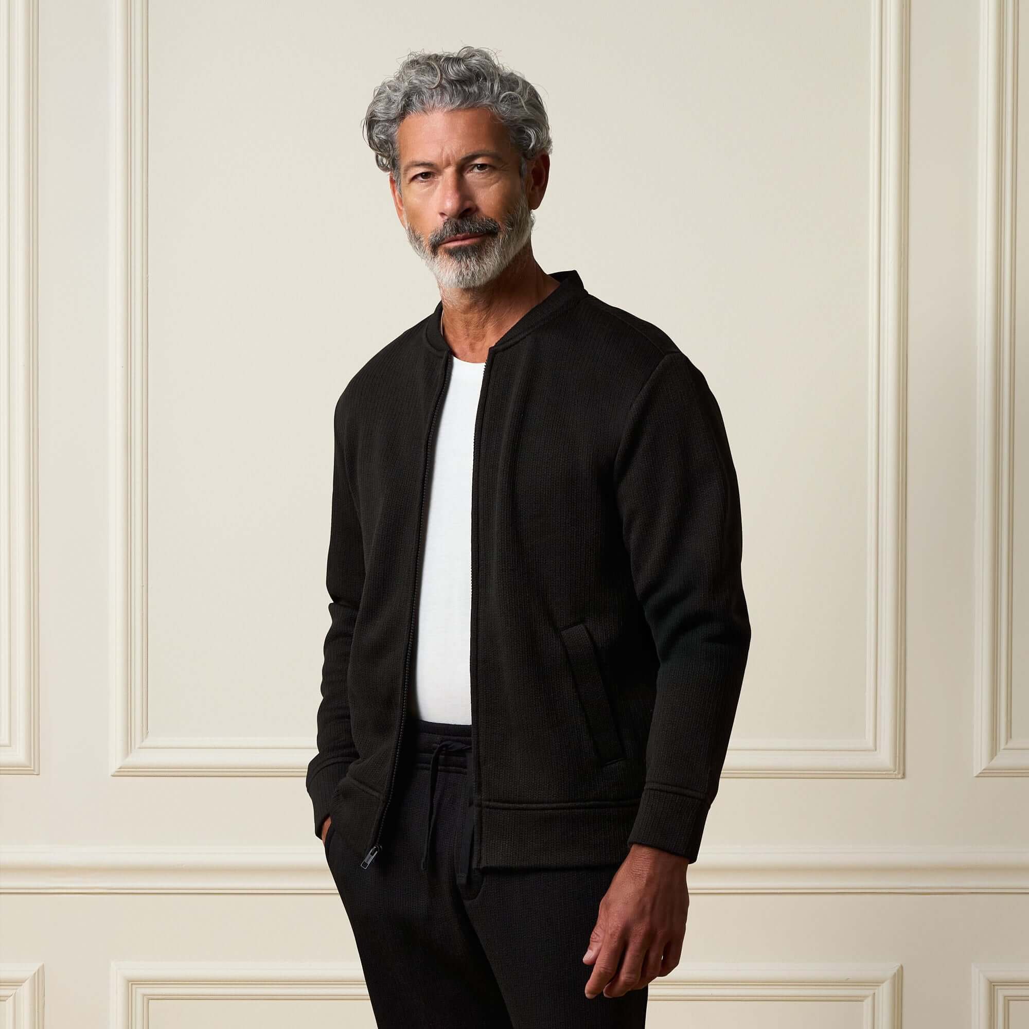 Ribbed Bomber Jacket in Black - Image 5
