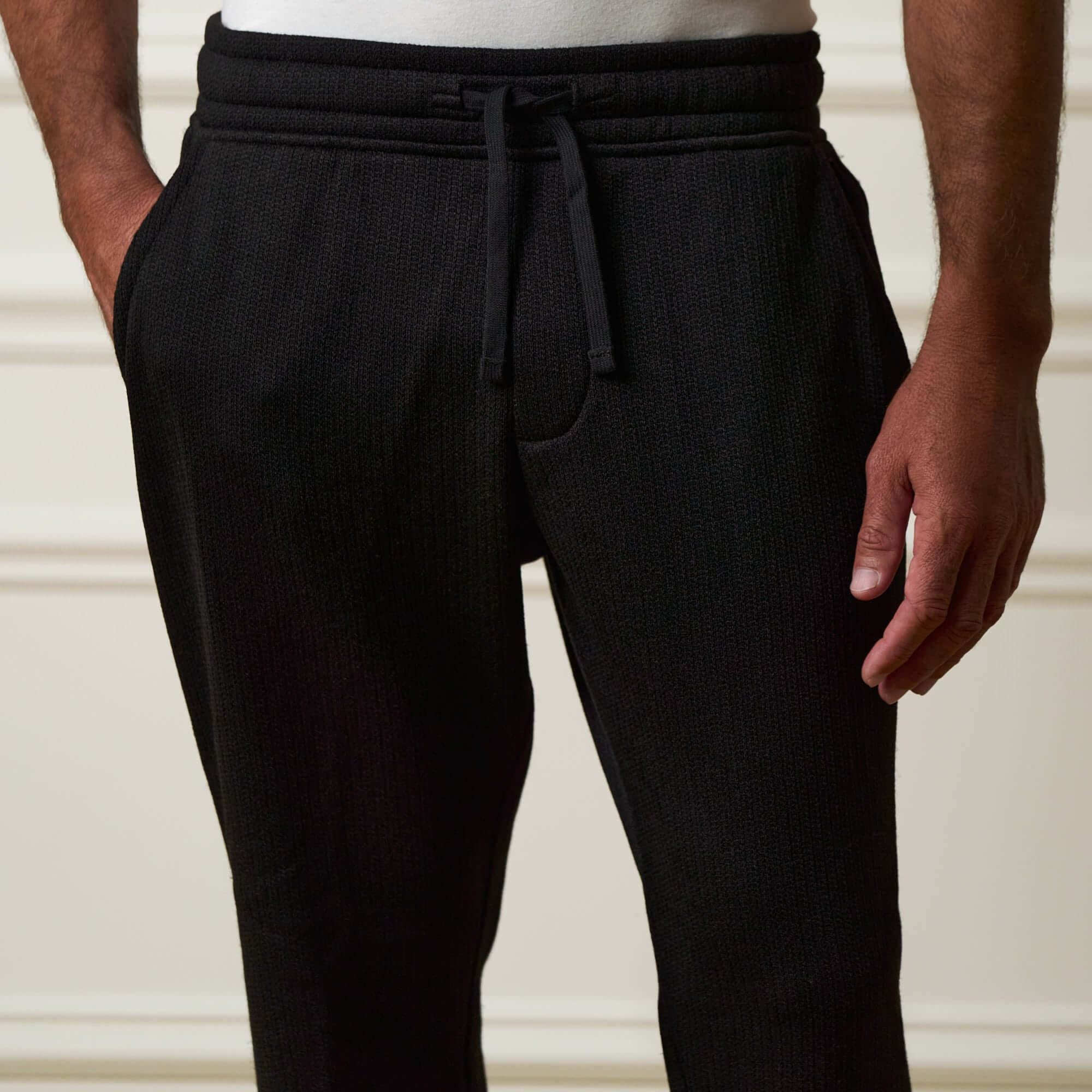 Ribbed Drawstring Pant in Black - Image 3
