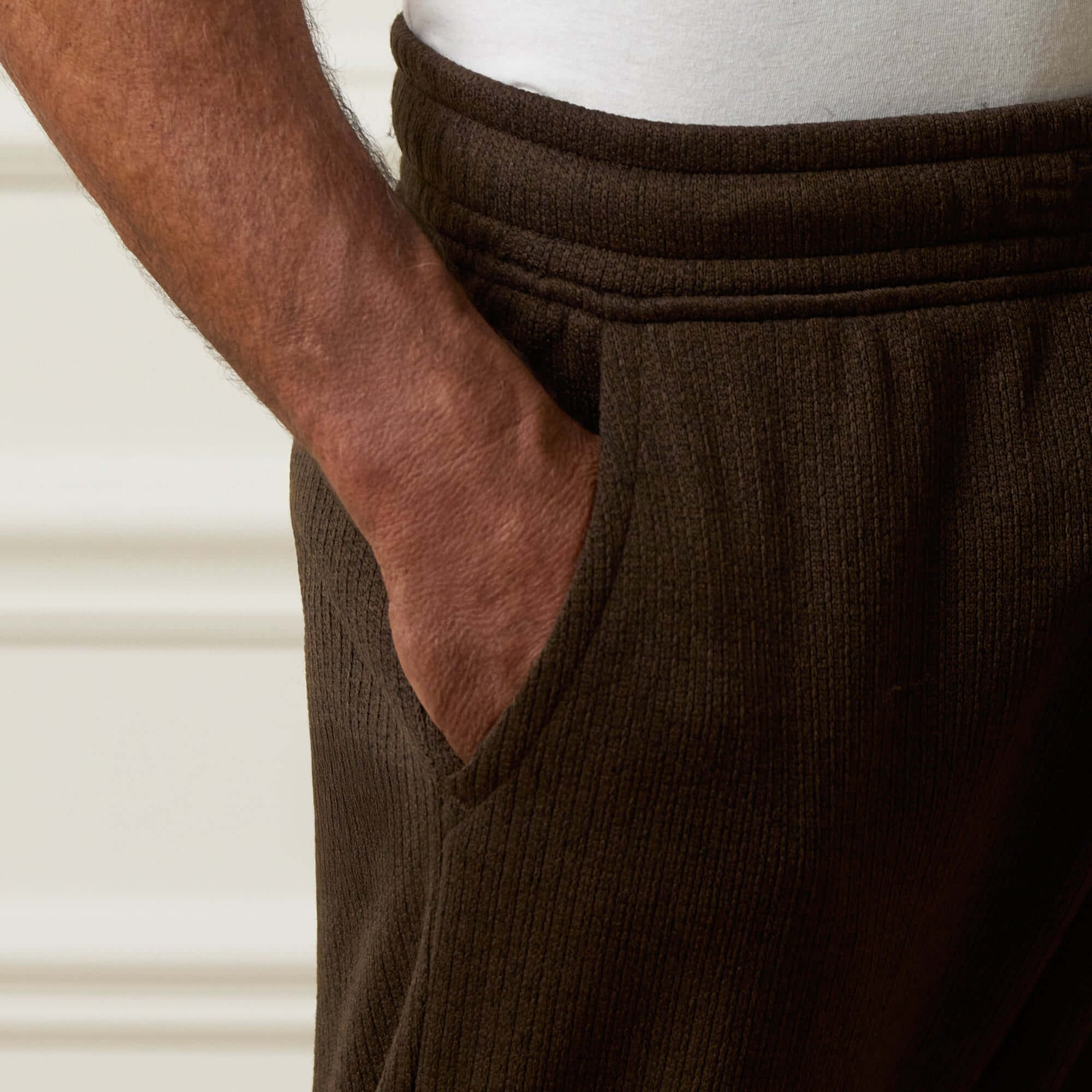 Ribbed Drawstring Pant in Brown - Image 5