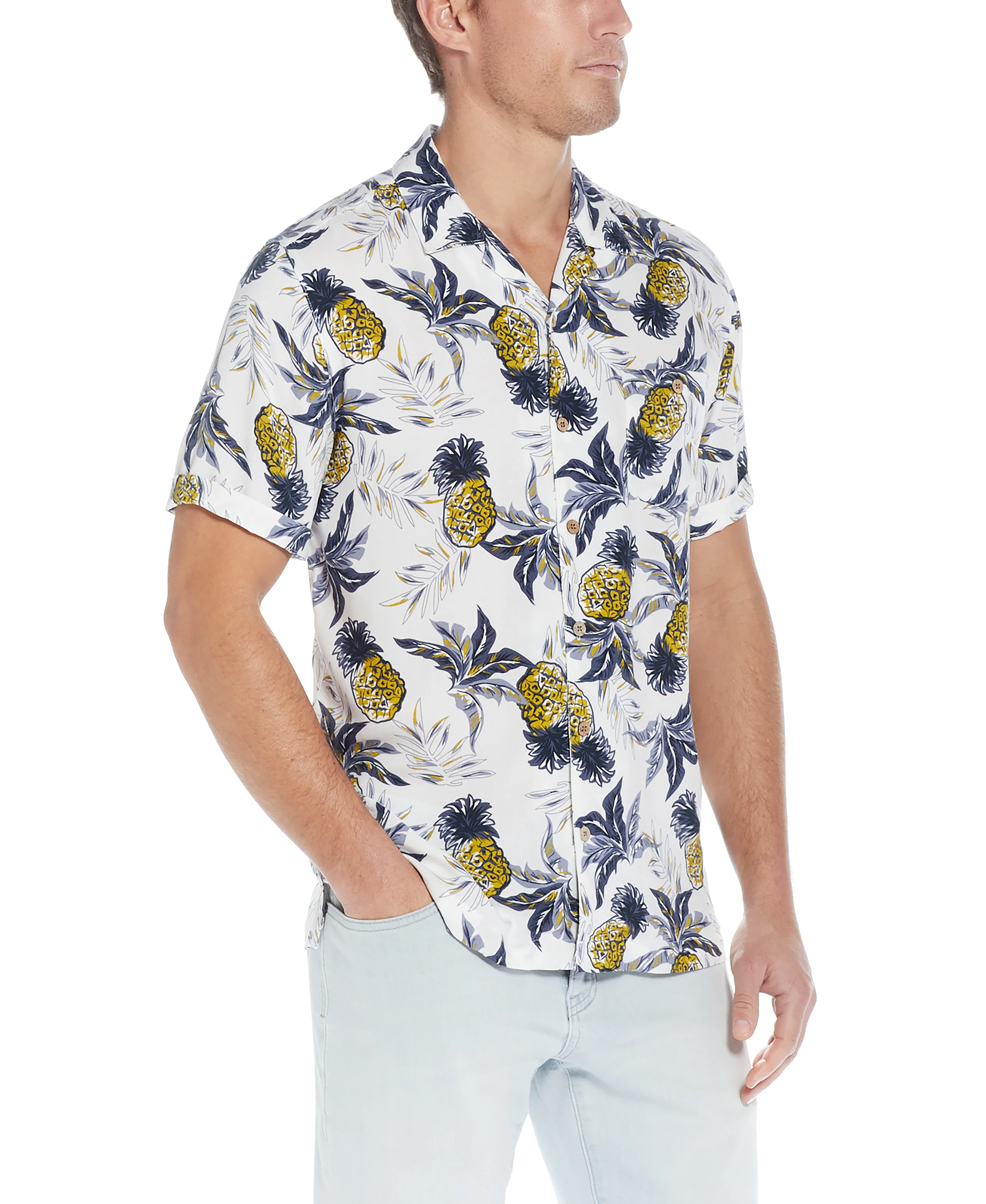 Short Sleeve  Rayon Printed Camp Shirt In Cloud - Image 3