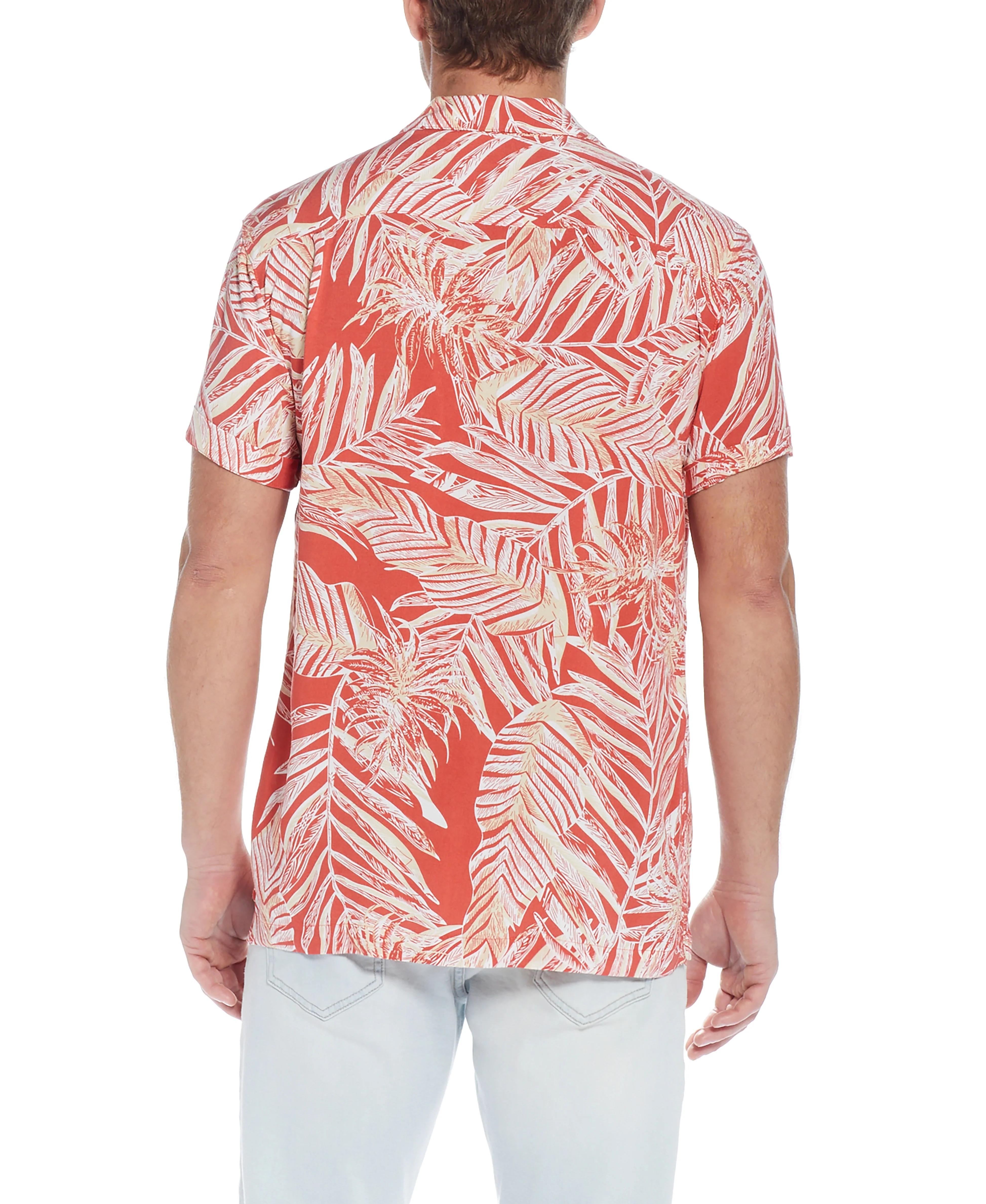 Short Sleeve Rayon Printed Camp Shirt In Orange - Image 4