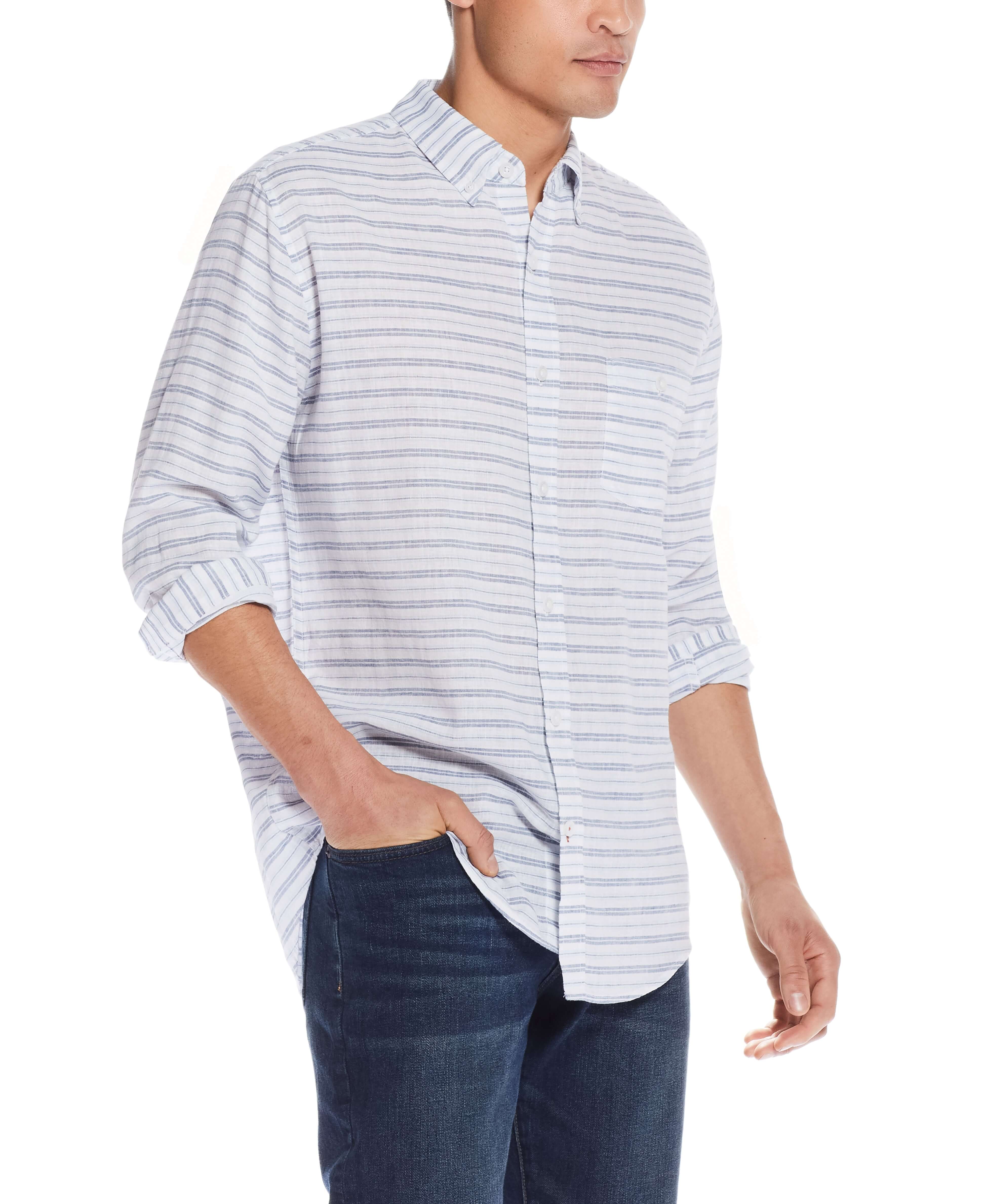 Long Sleeve Stripe Linen In Navy Peony - Image 6