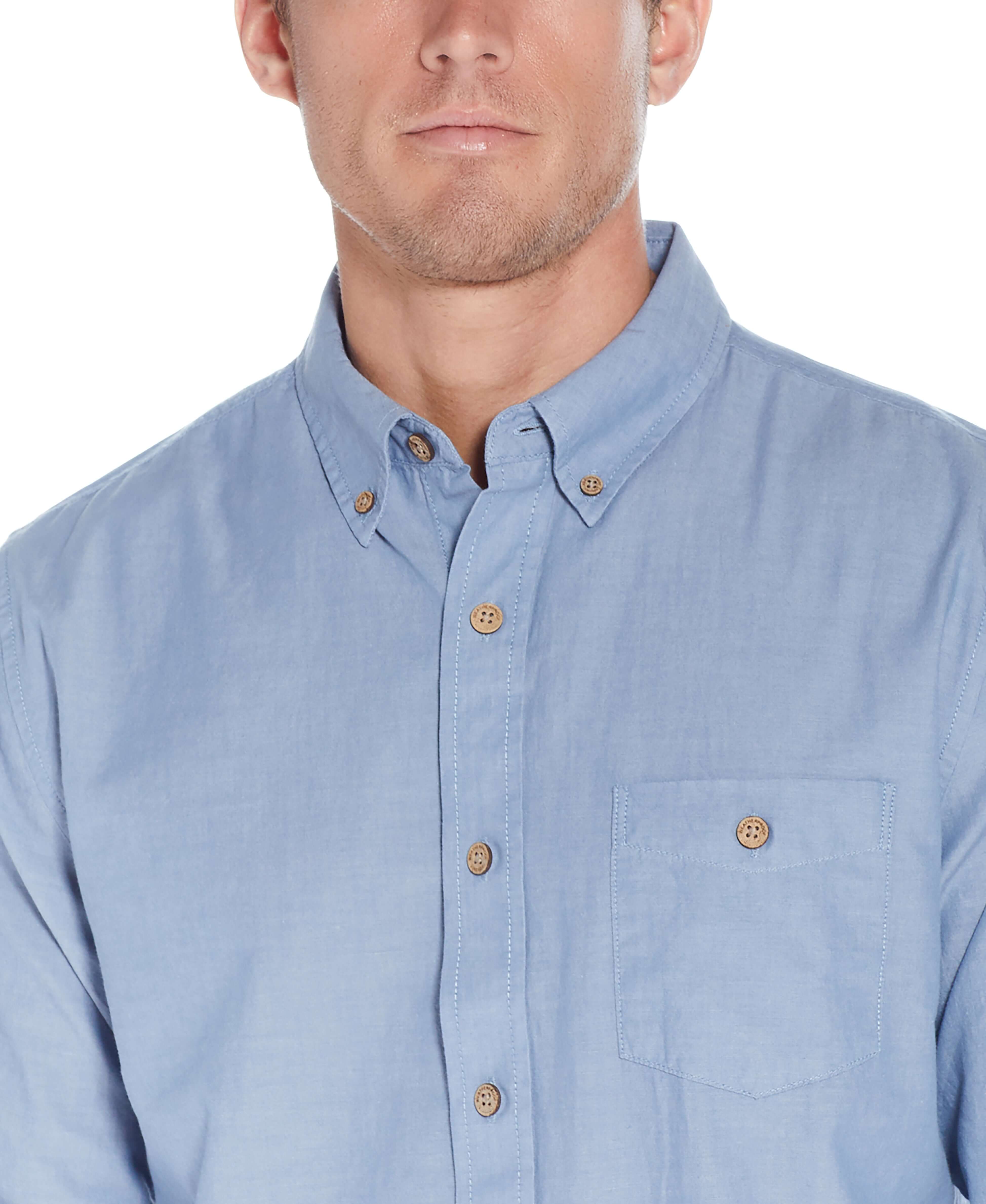 Long Sleeve Chambray Shirt In Chambray Blue - Image 3
