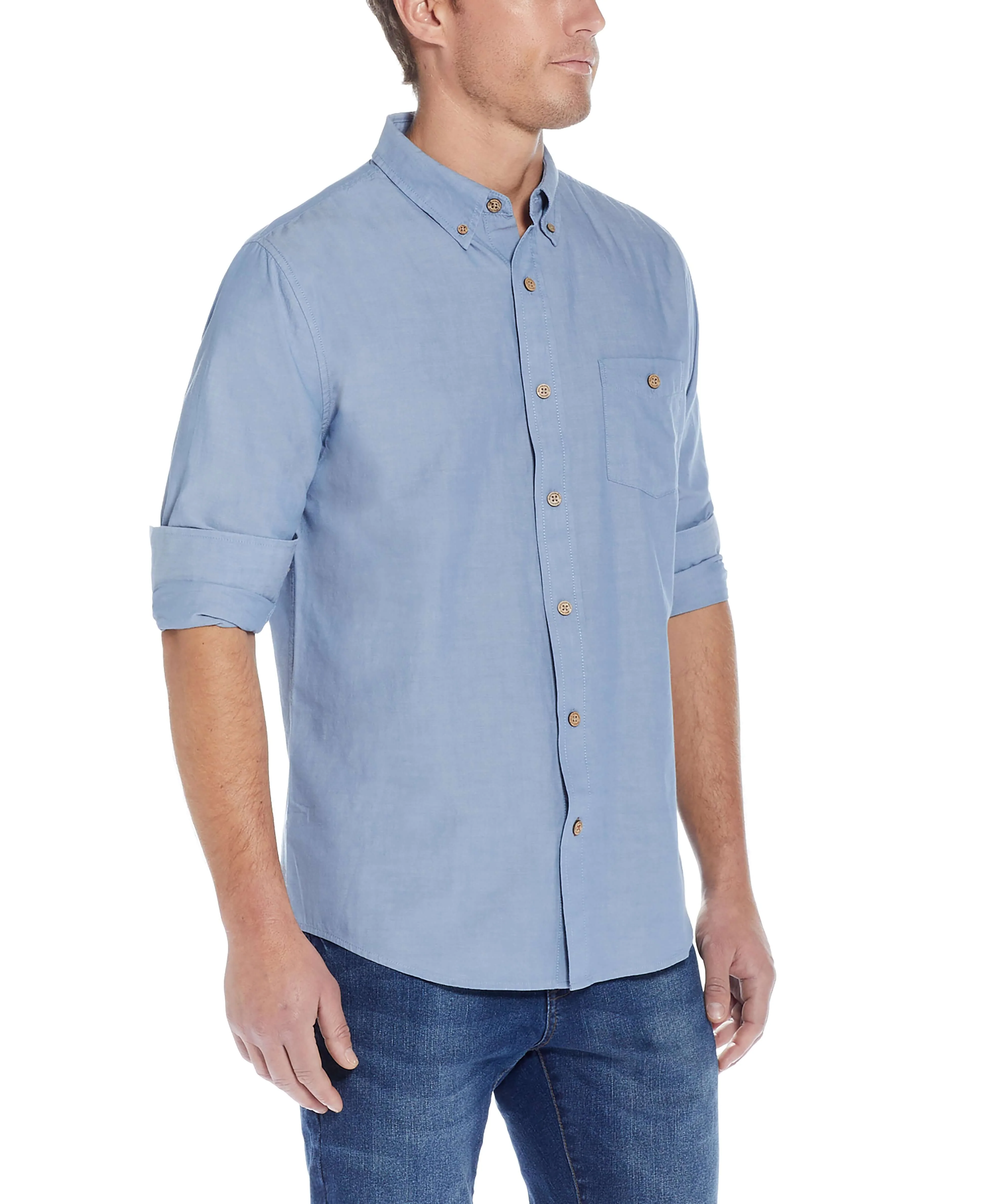Long Sleeve Chambray Shirt In Chambray Blue - Image 4