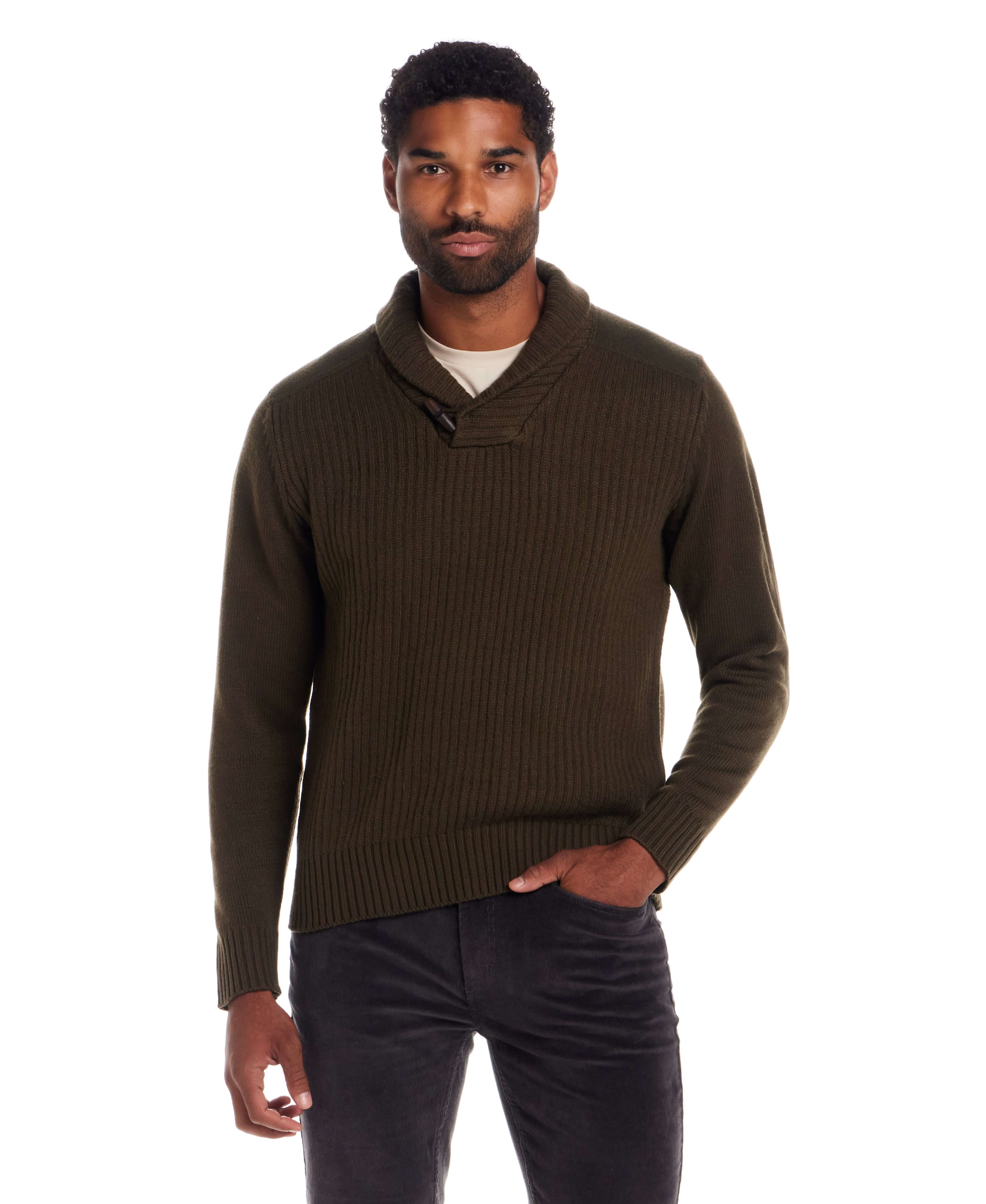 Shawl Collar Toggle Pullover in Military Olive - Image 6