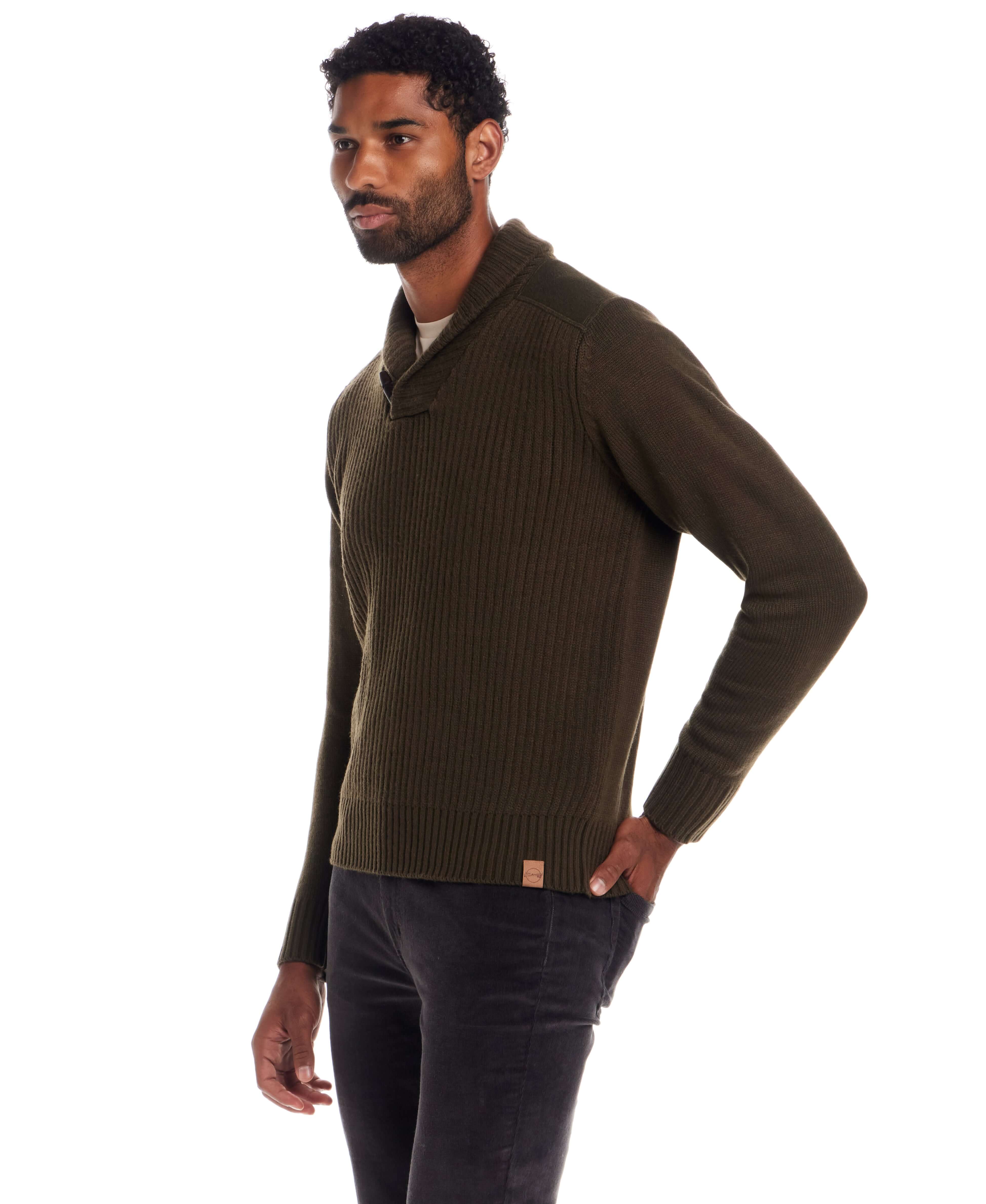 Shawl Collar Toggle Pullover in Military Olive - Image 7