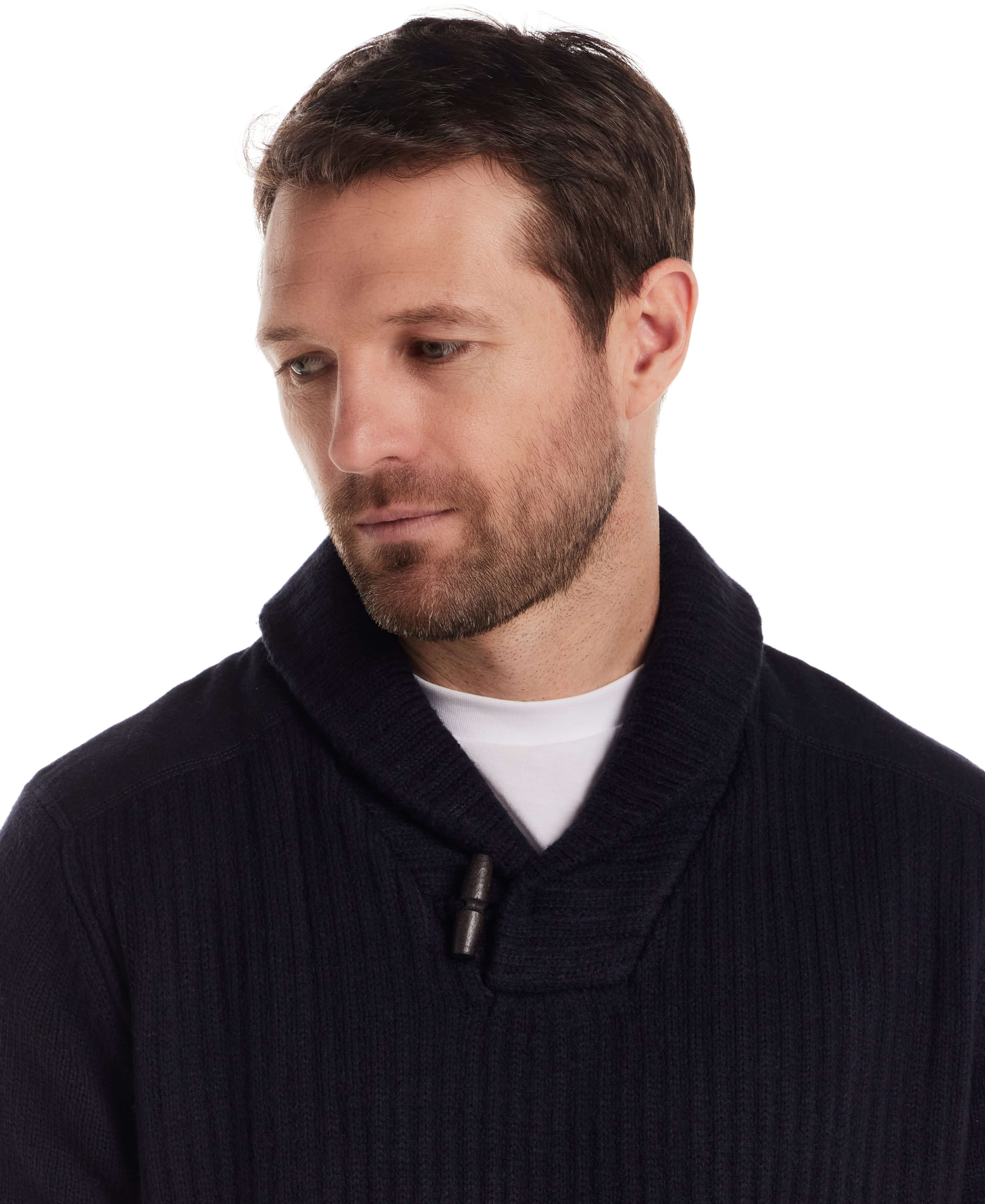 Shawl Collar Toggle Pullover in Navy - Image 4