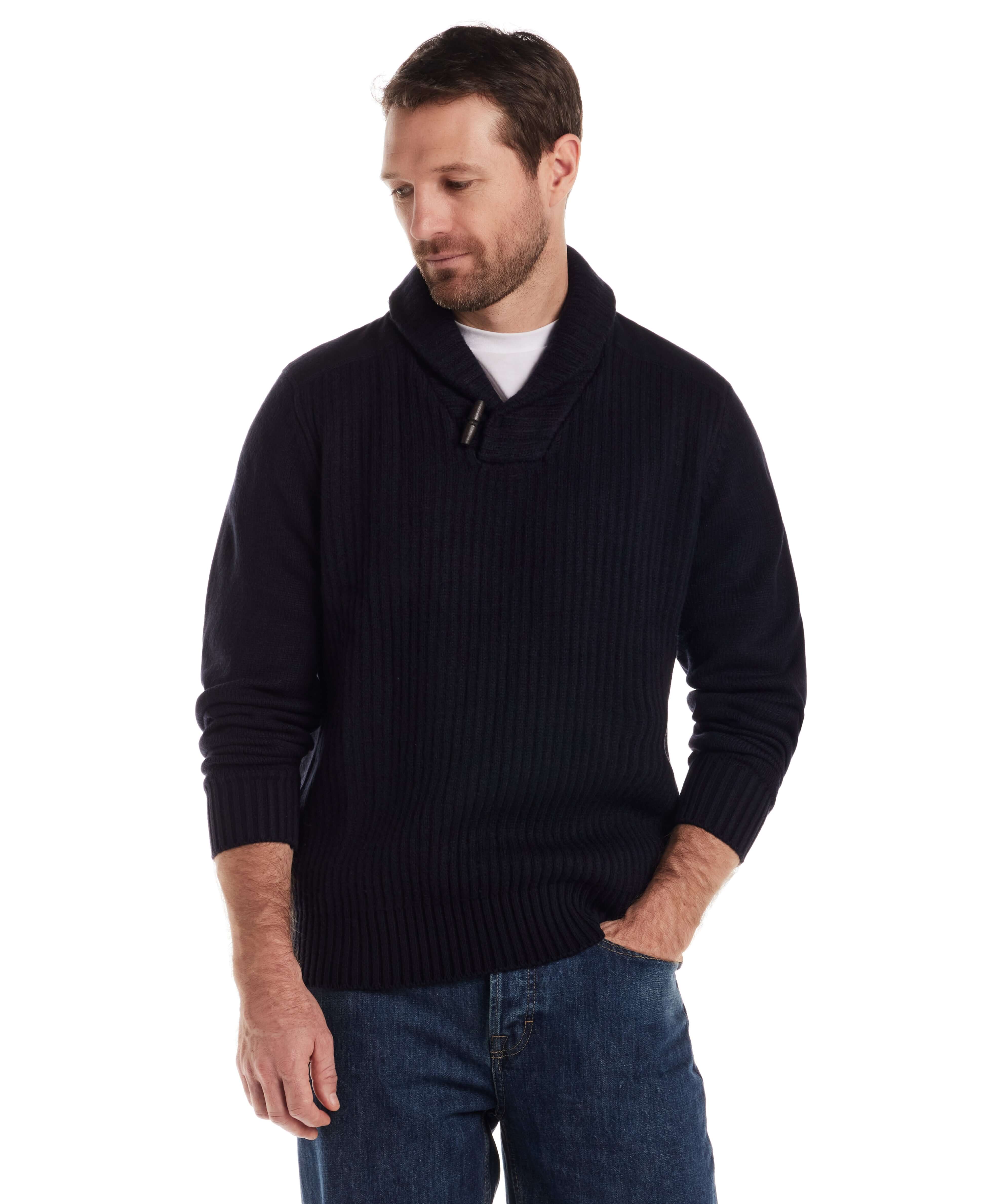 Shawl Collar Toggle Pullover in Navy - Image 5