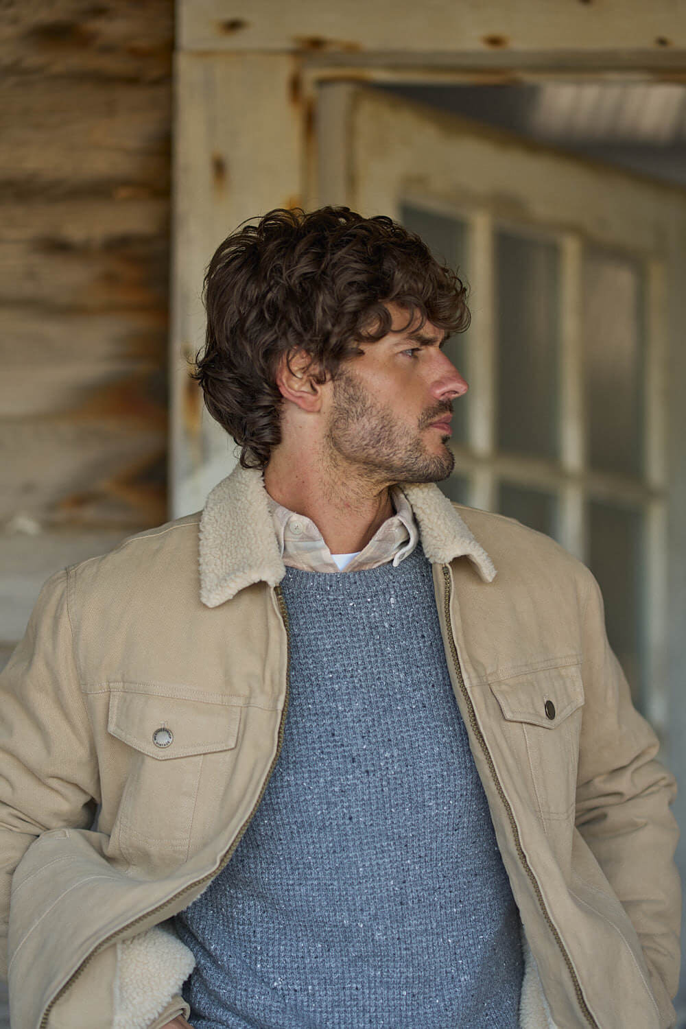 Sherpa Lined Canvas Twill Trucker in White Pepper - Image 4