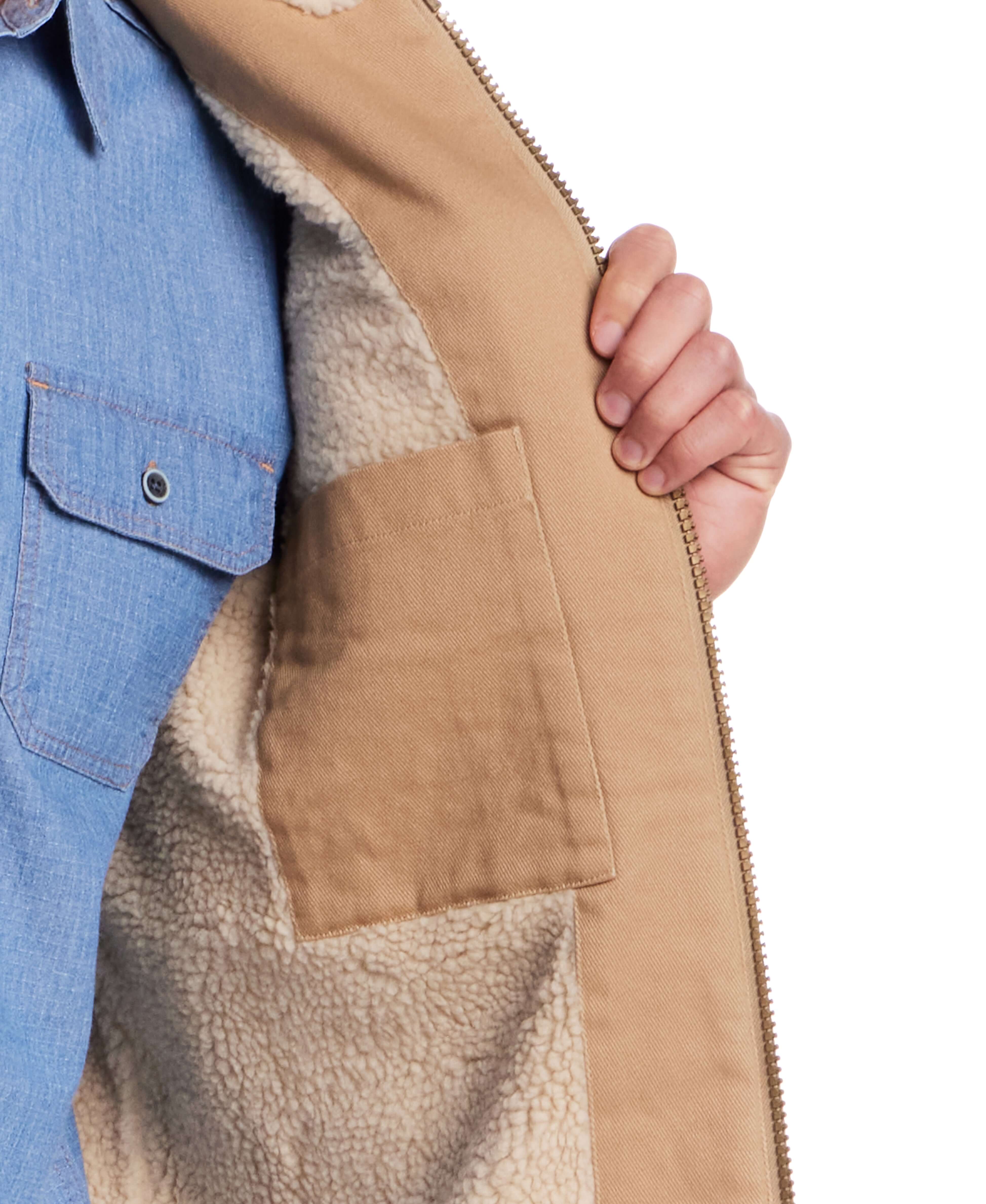 Sherpa Lined Canvas Twill Trucker in White Pepper - Image 9