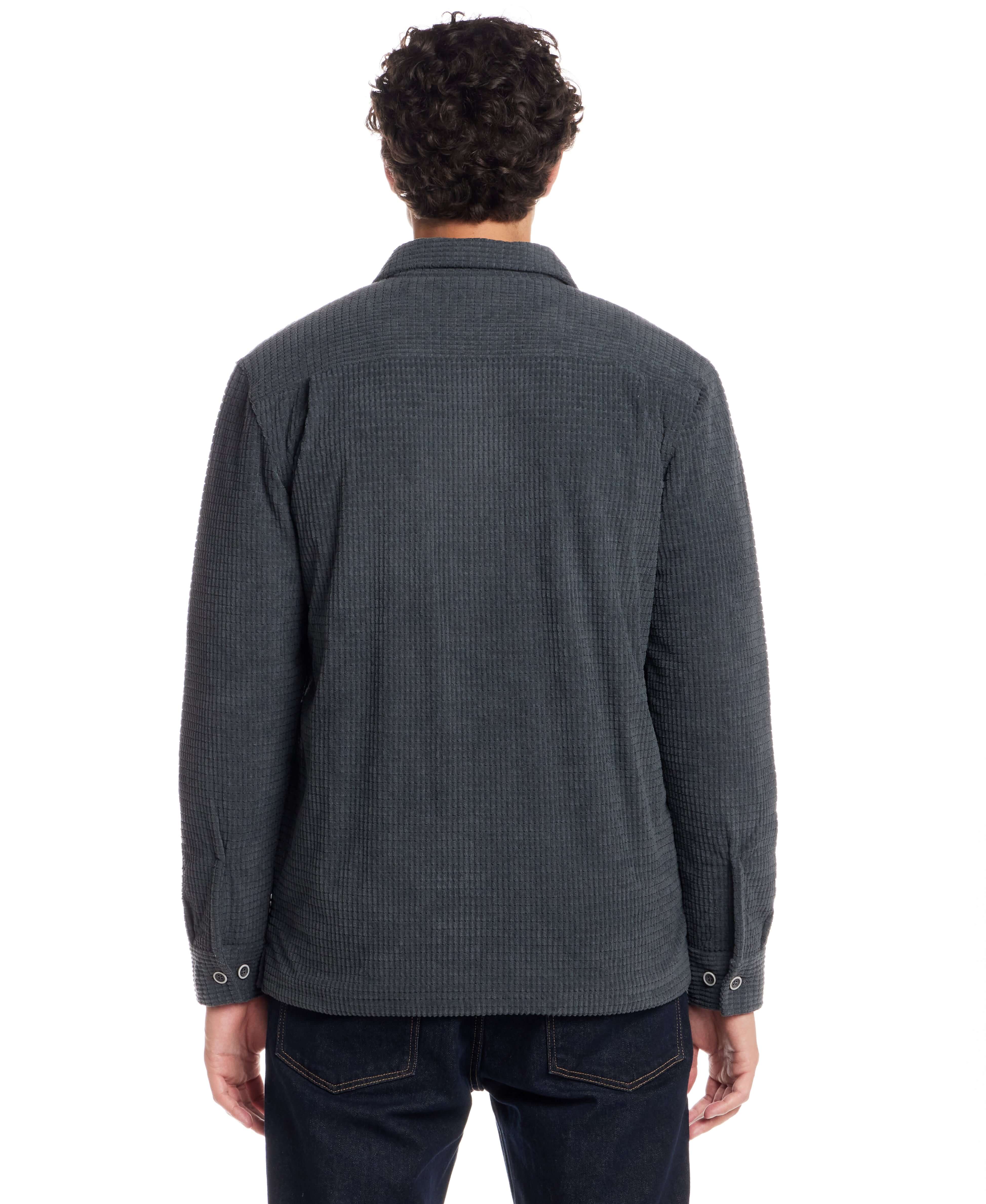 Sherpa Lined Grid Shirt Jacket in Slate - Image 4