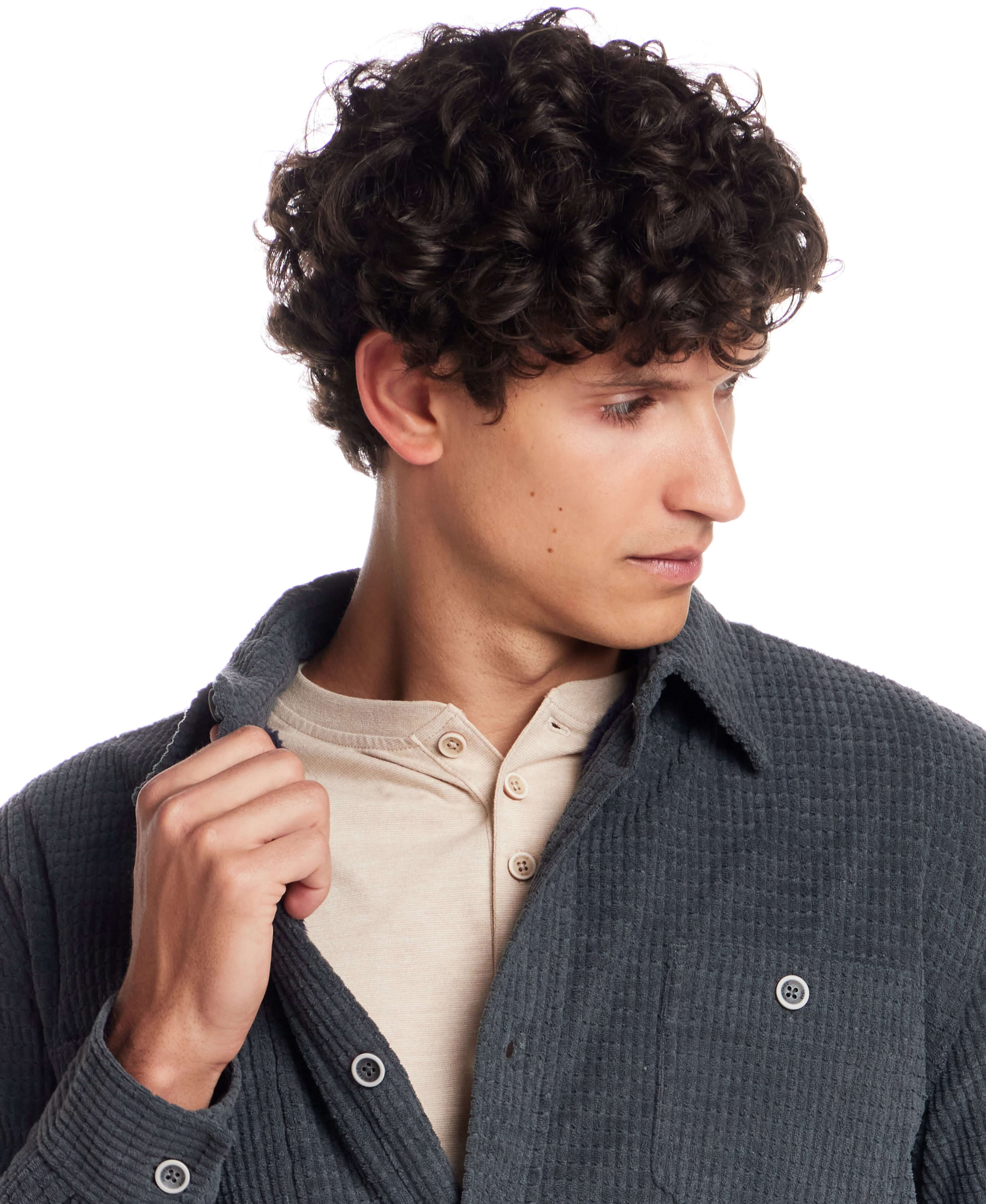 Sherpa Lined Grid Shirt Jacket in Slate - Image 5