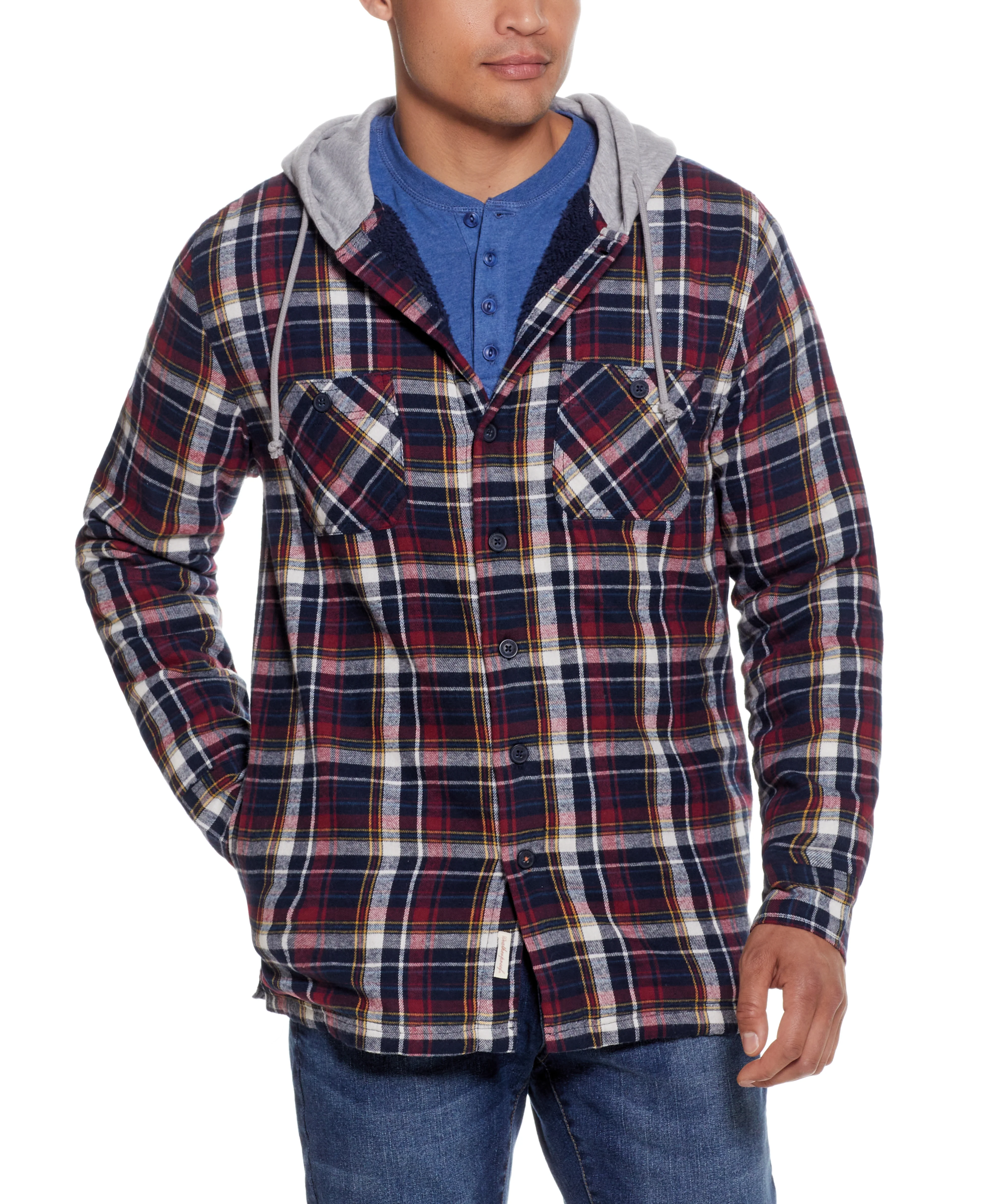 Sherpa Lined Hooded Flannel Shirt Jacket In Berry - Image 5