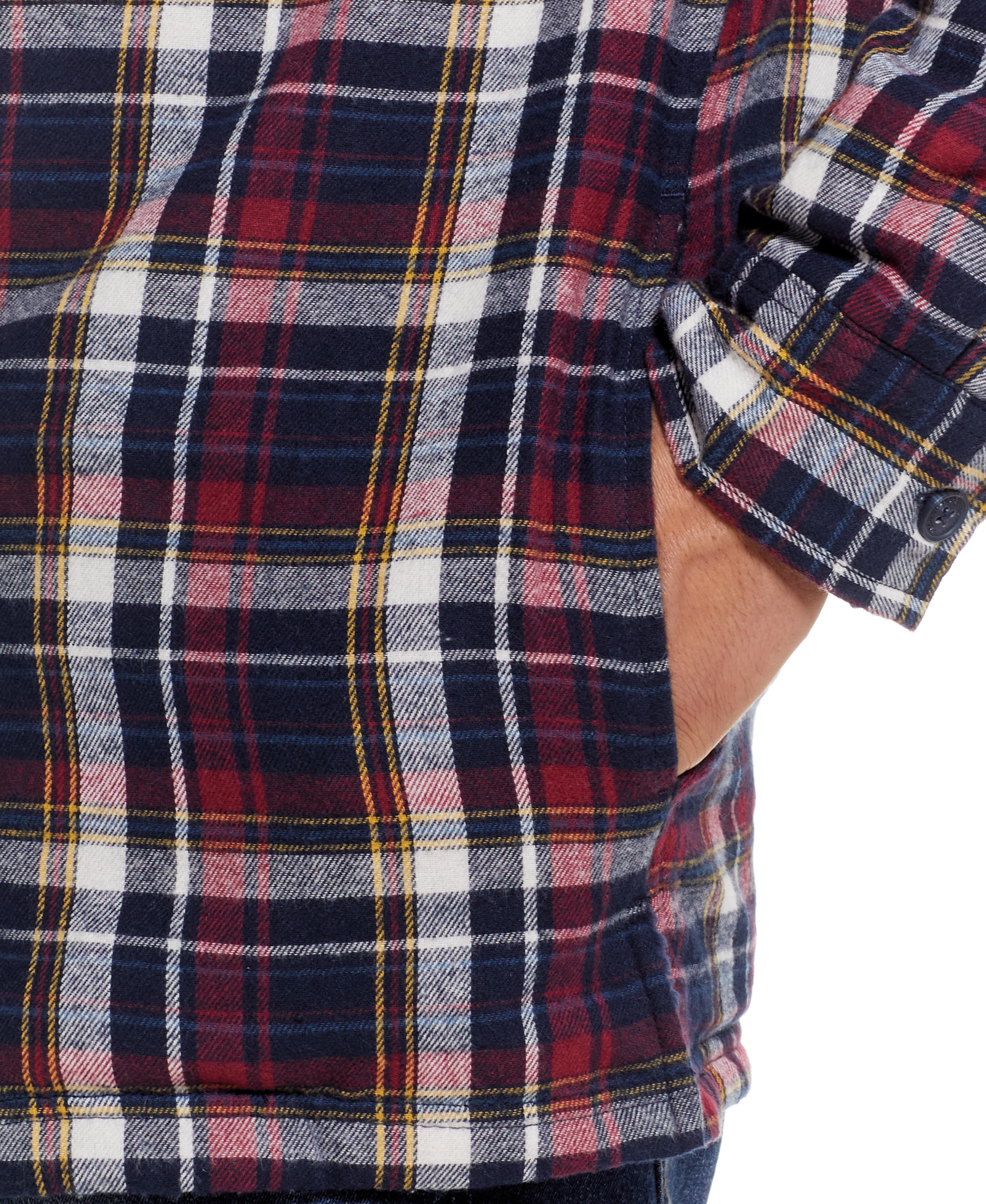 Sherpa Lined Hooded Flannel Shirt Jacket In Berry - Image 7