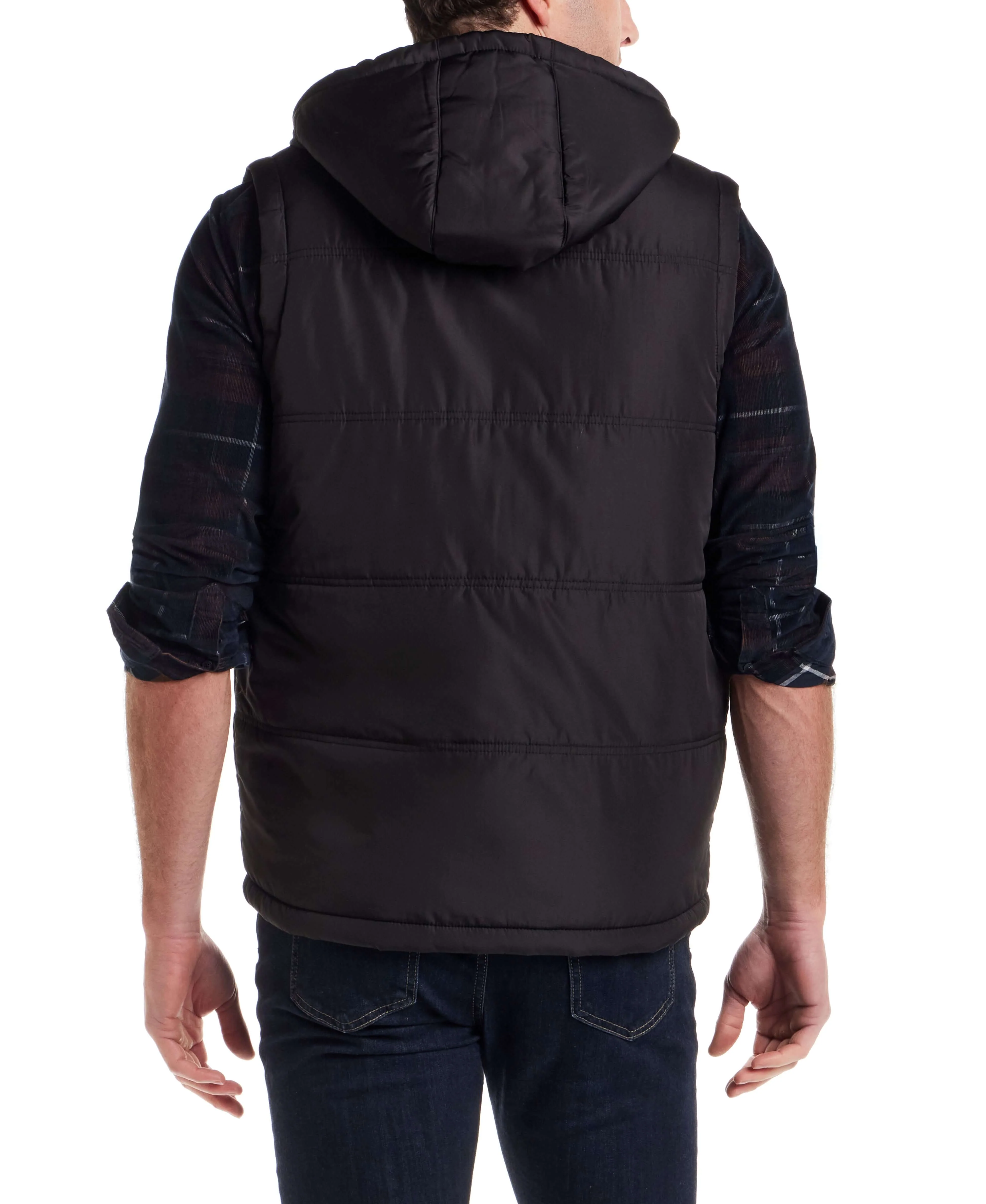 Sherpa Lined Hooded Puffer Vest in Black - Image 3