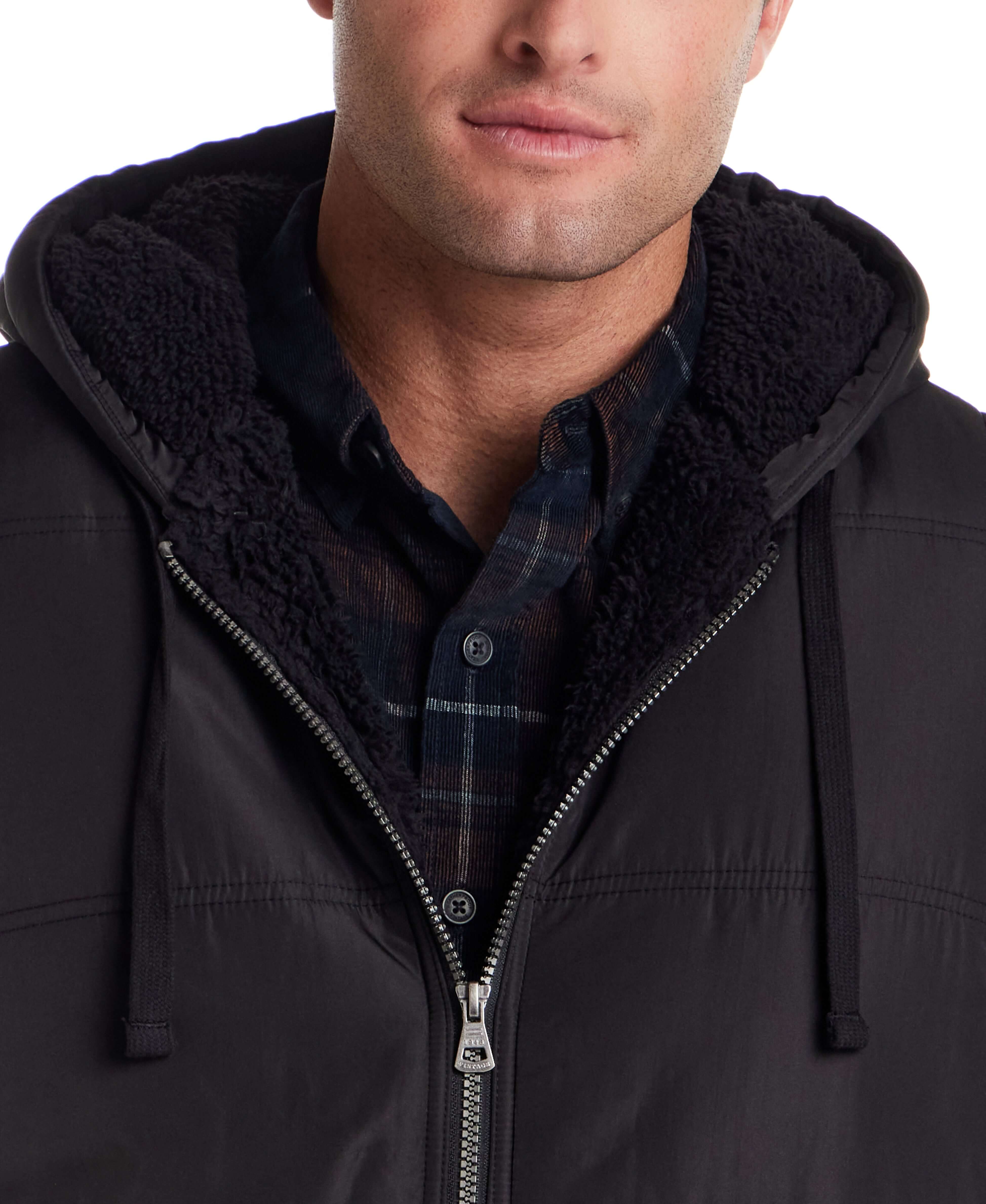 Sherpa Lined Hooded Puffer Vest in Black - Image 4