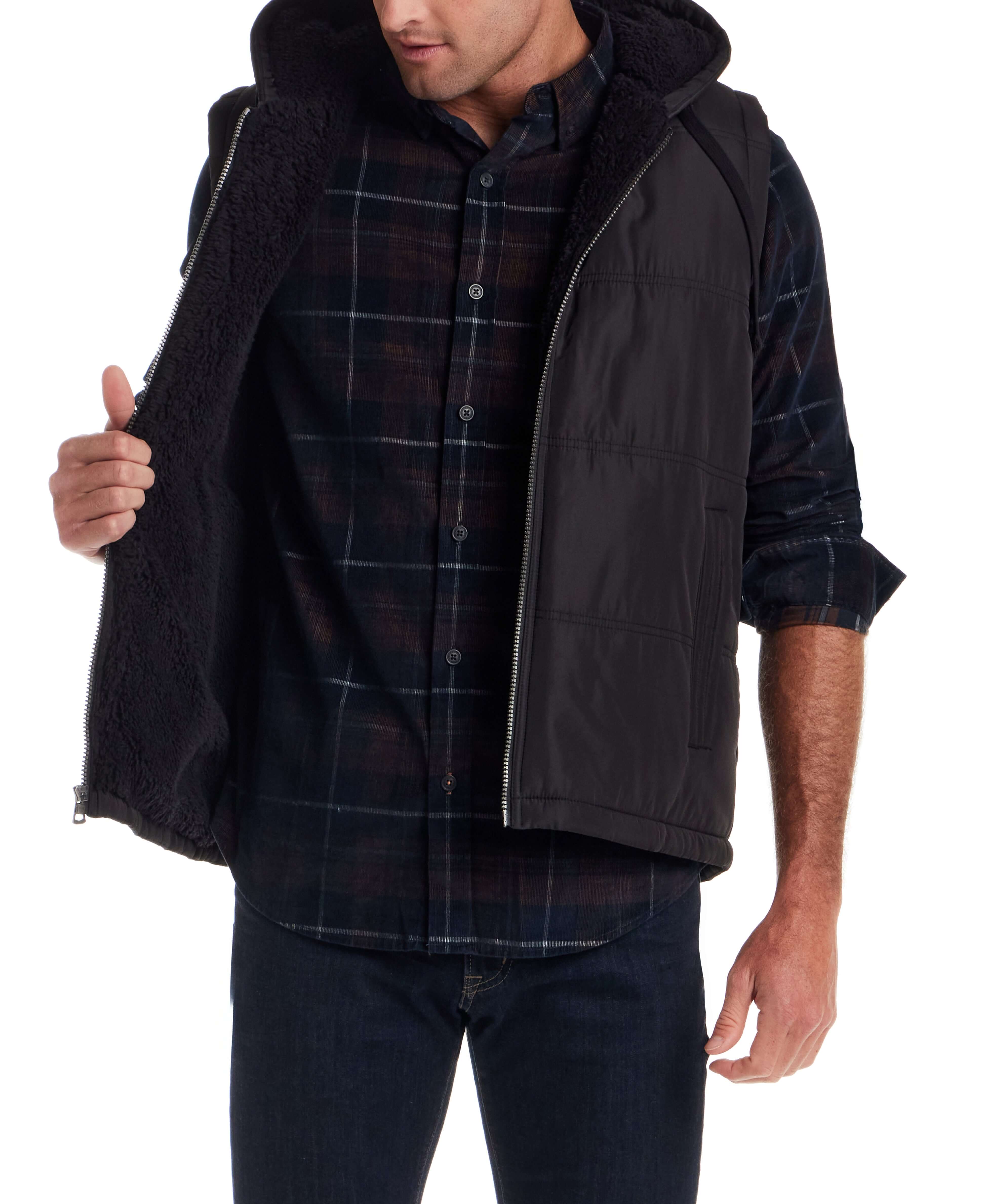 Sherpa Lined Hooded Puffer Vest in Black - Image 5