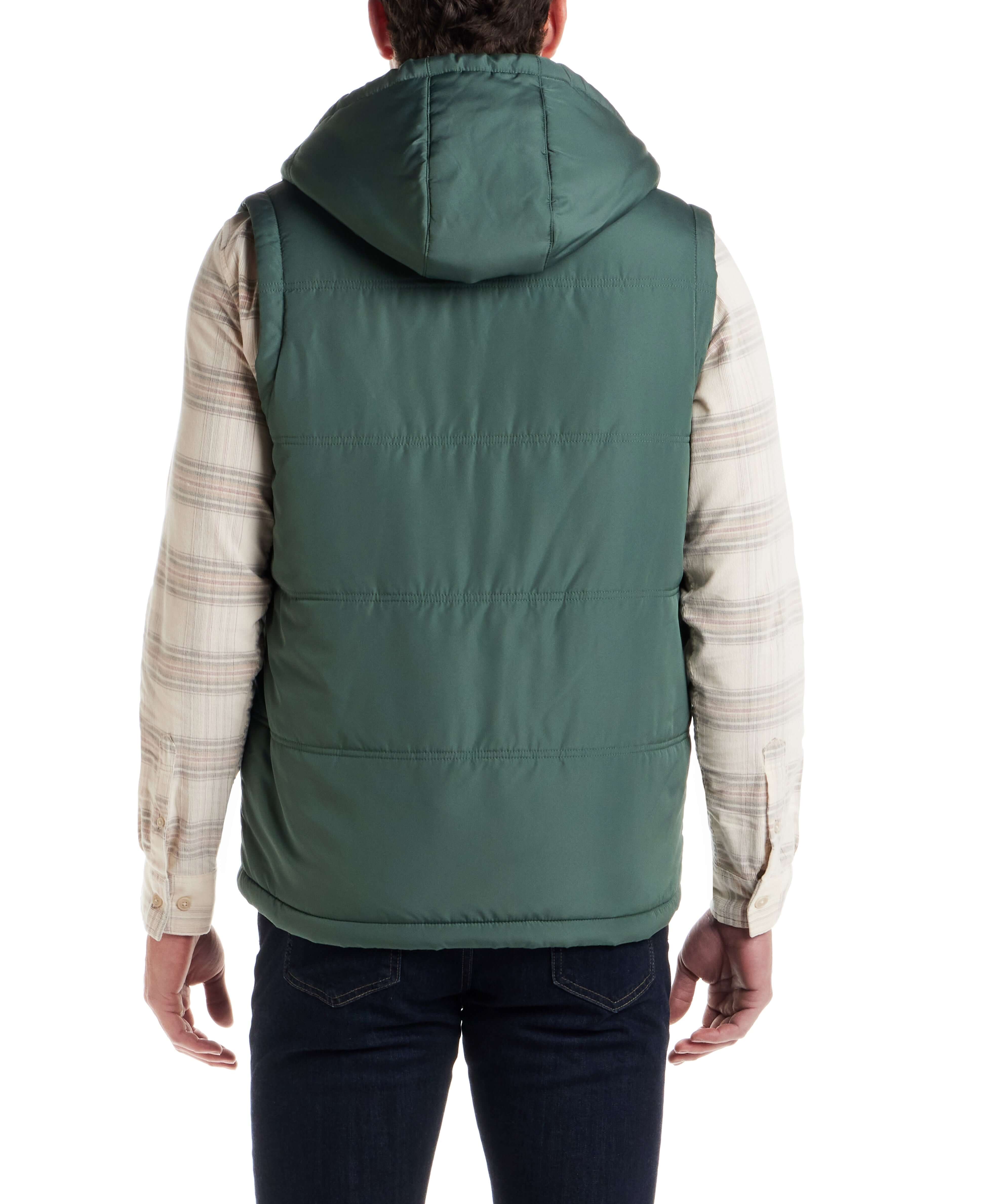 Sherpa Lined Hooded Puffer Vest in Duck Green - Image 3