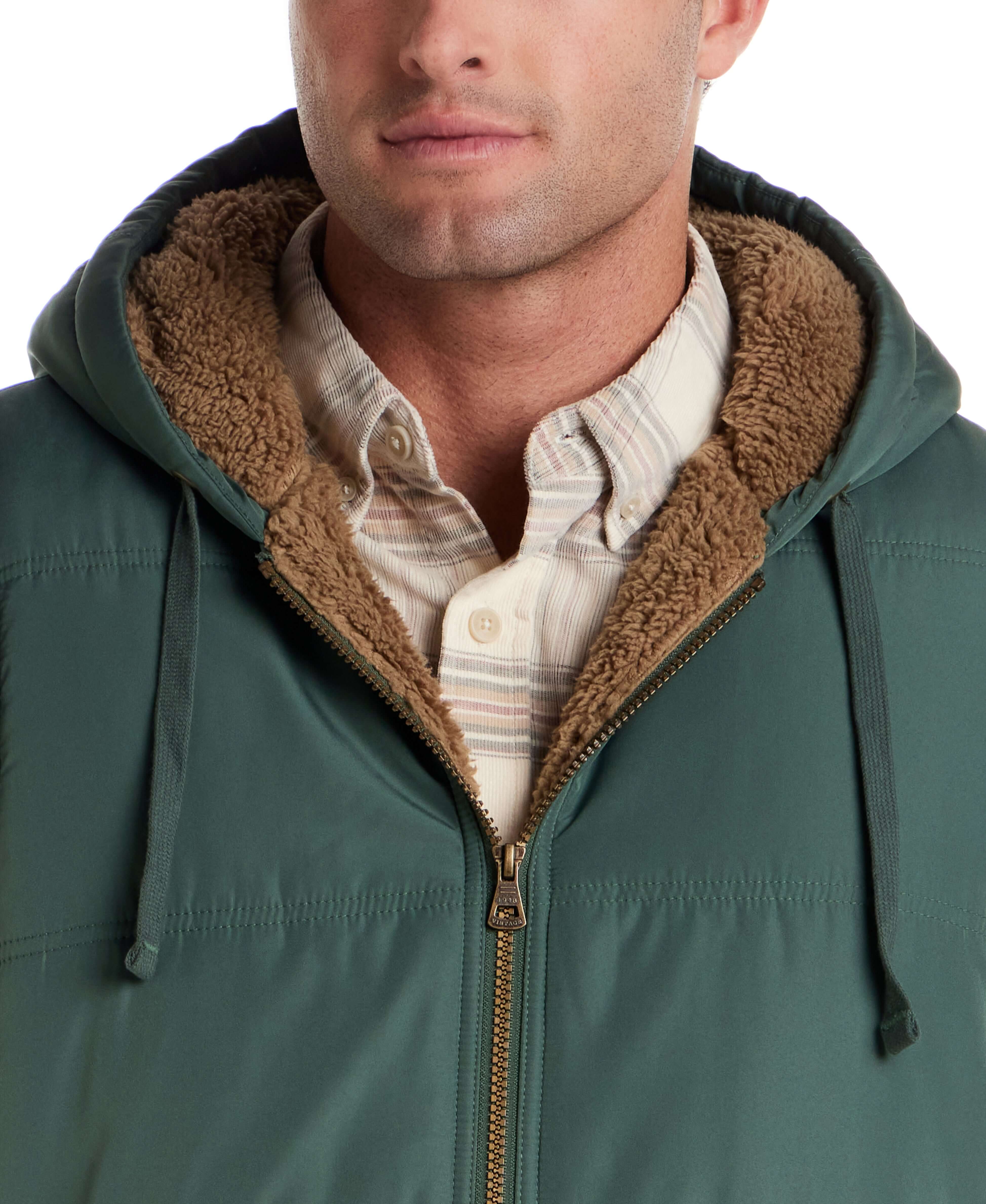 Sherpa Lined Hooded Puffer Vest in Duck Green - Image 4