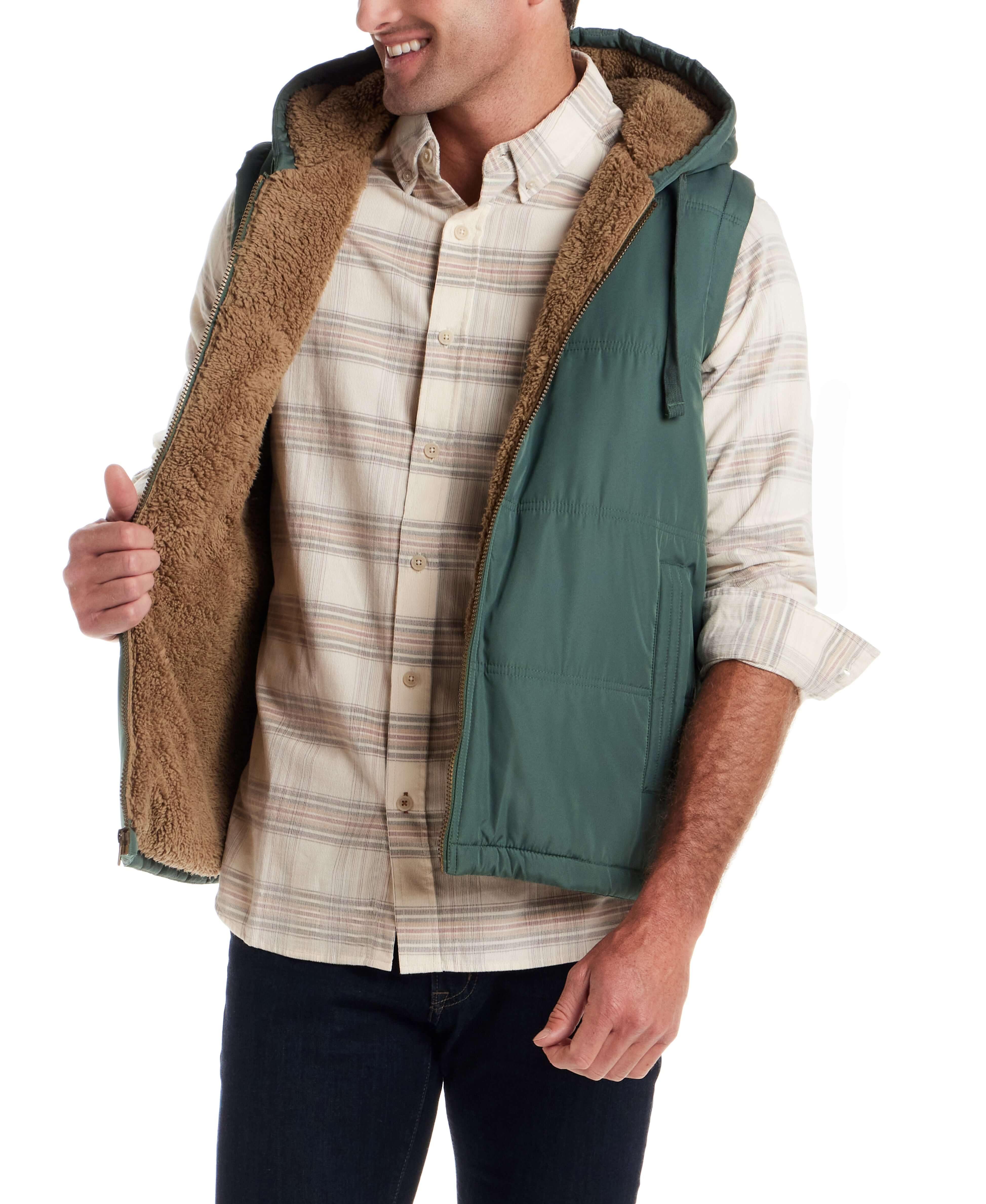 Sherpa Lined Hooded Puffer Vest in Duck Green - Image 5
