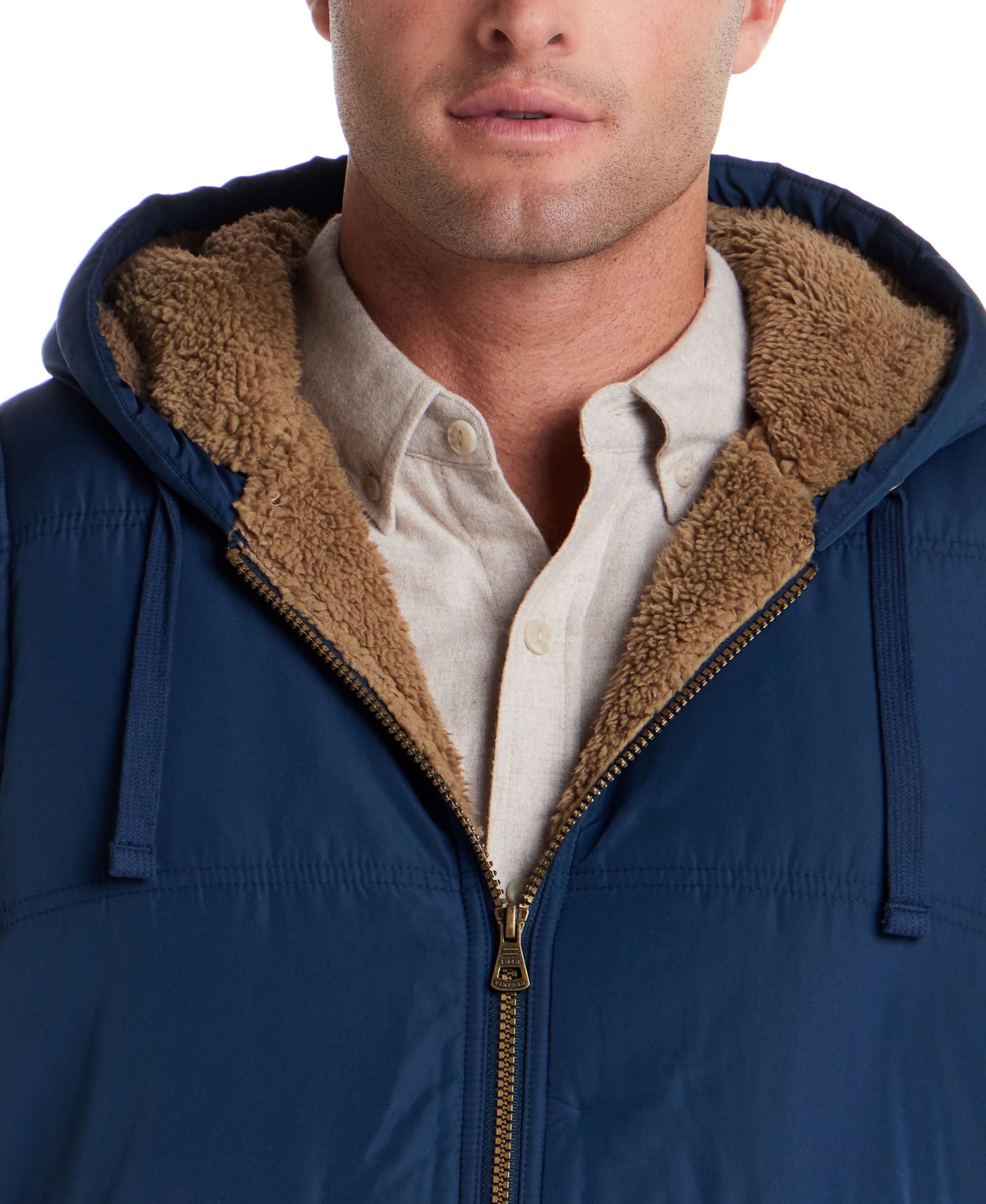 Sherpa Lined Hooded Puffer Vest in Insignia Blue - Image 4