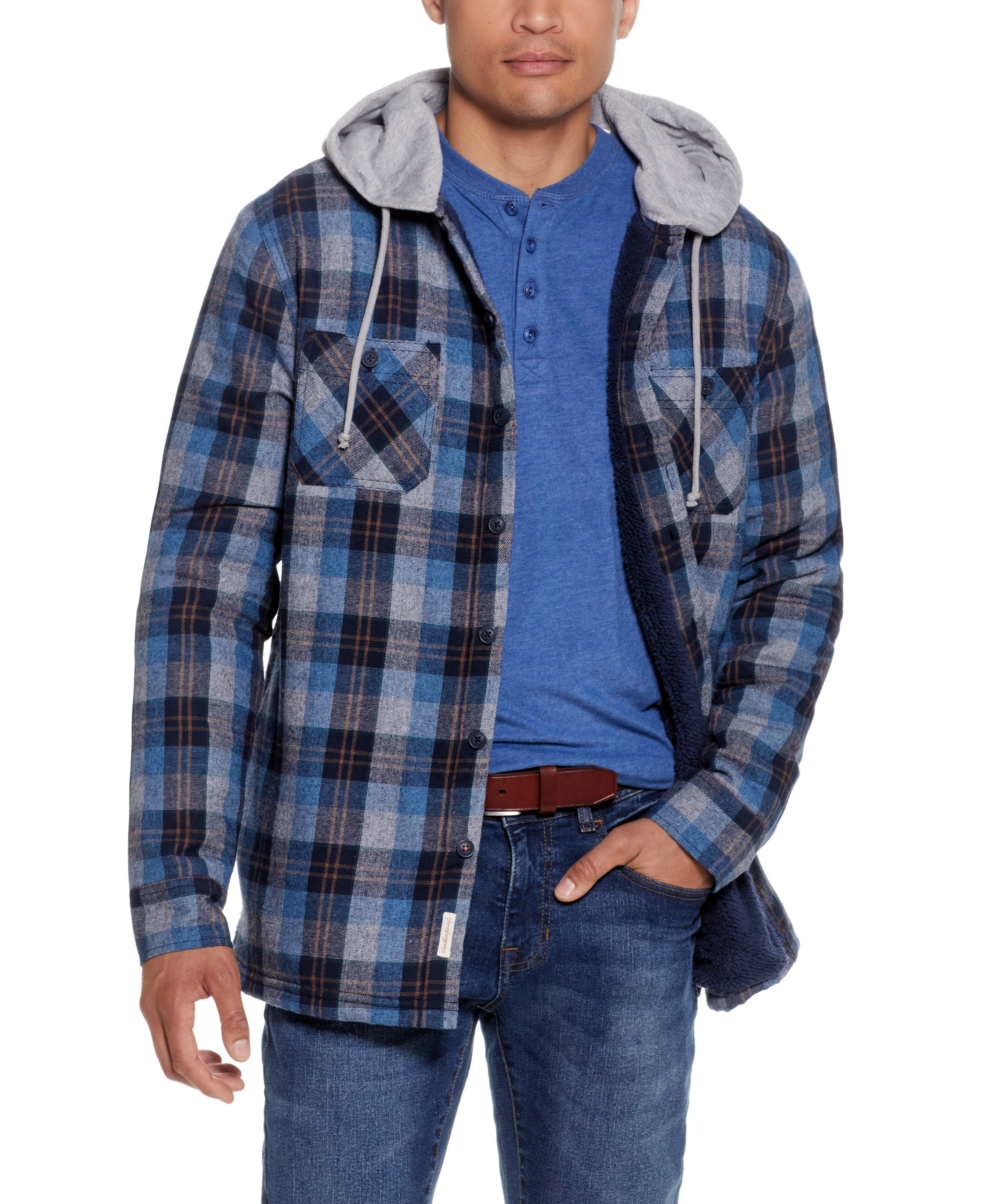 Sherpa Lined Hooded Shirt Jacket In Blue - Image 5