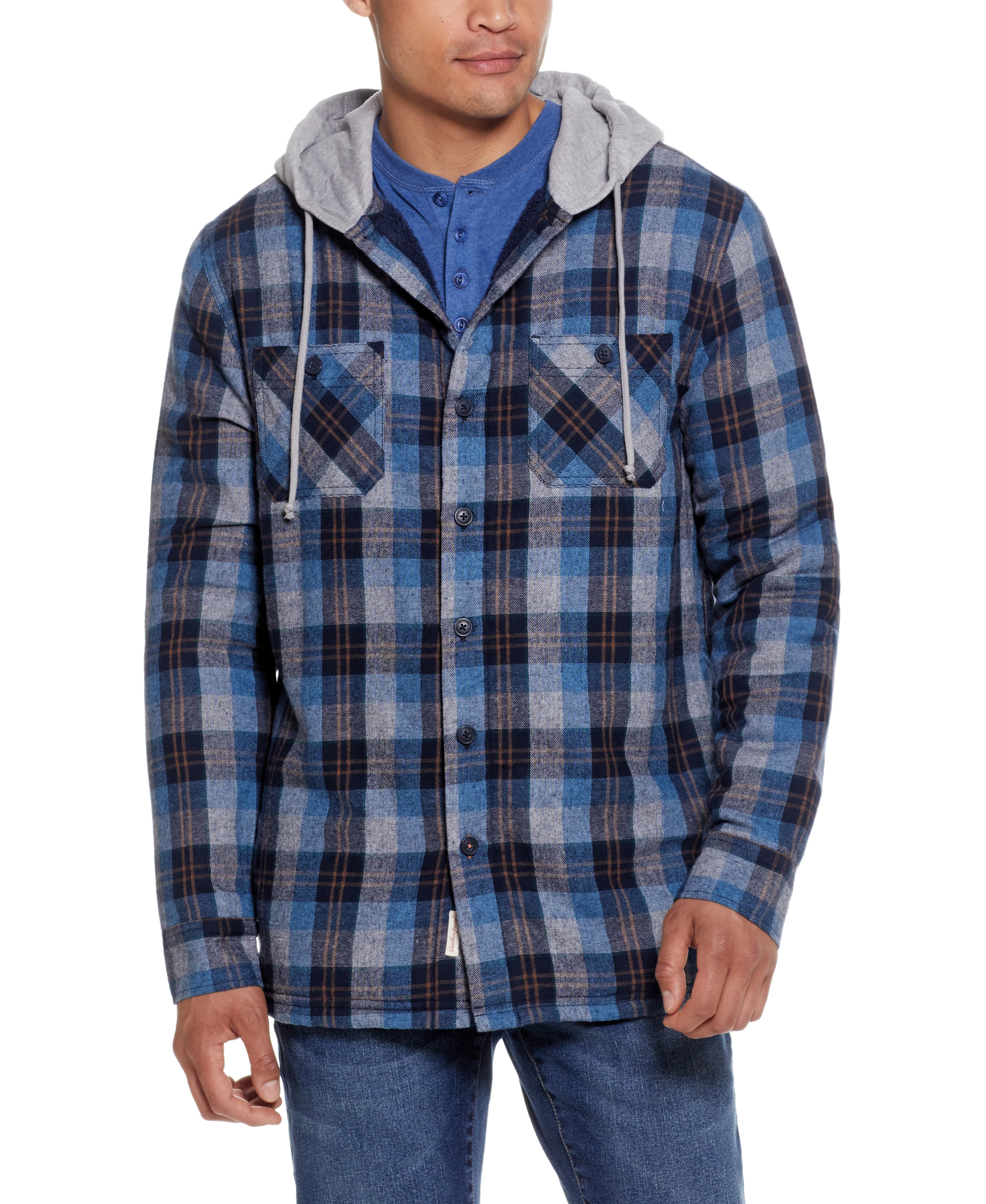 Sherpa Lined Hooded Shirt Jacket In Blue - Image 6