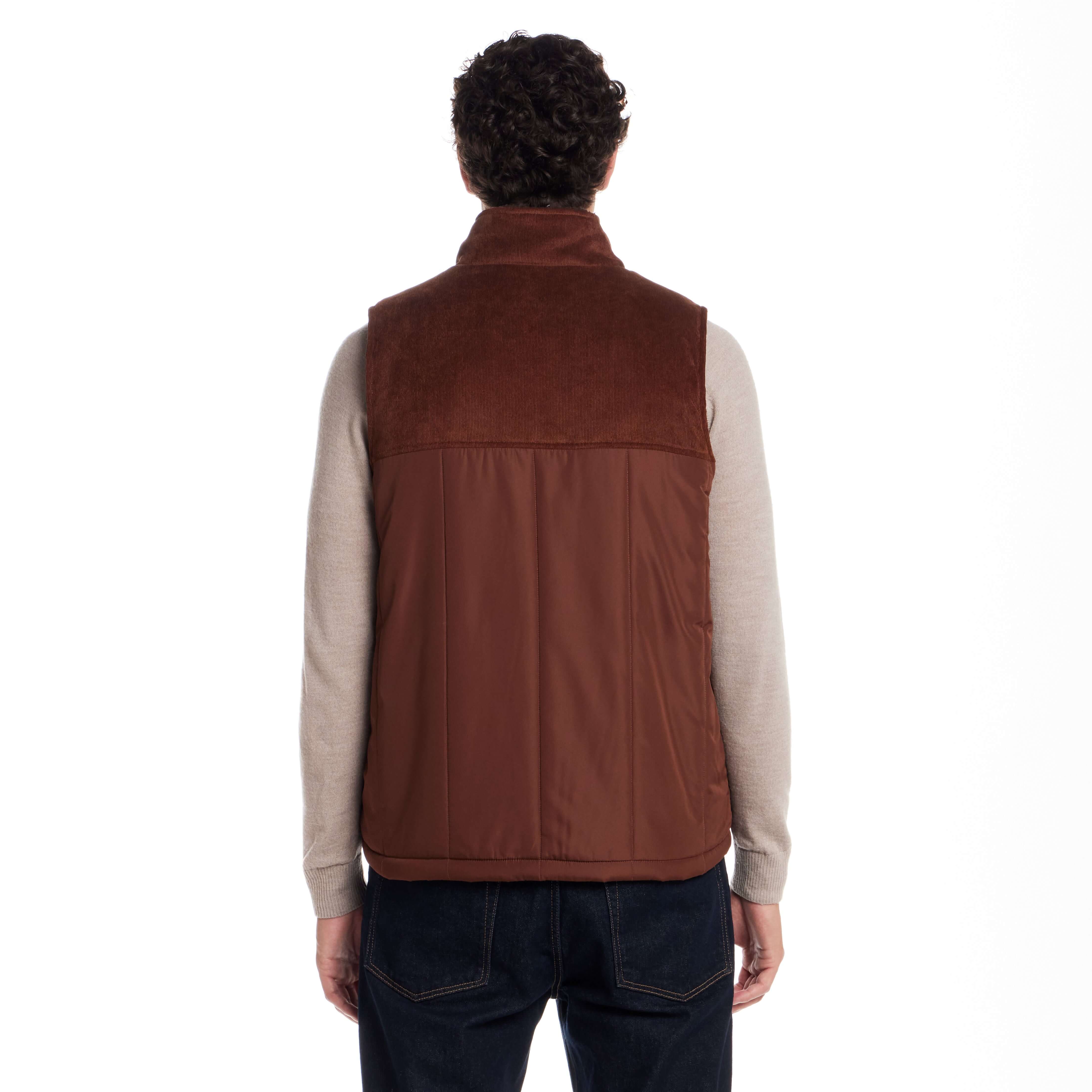 Sherpa Lined Mixed Media Puffer Vest in Cappuccino - Image 3