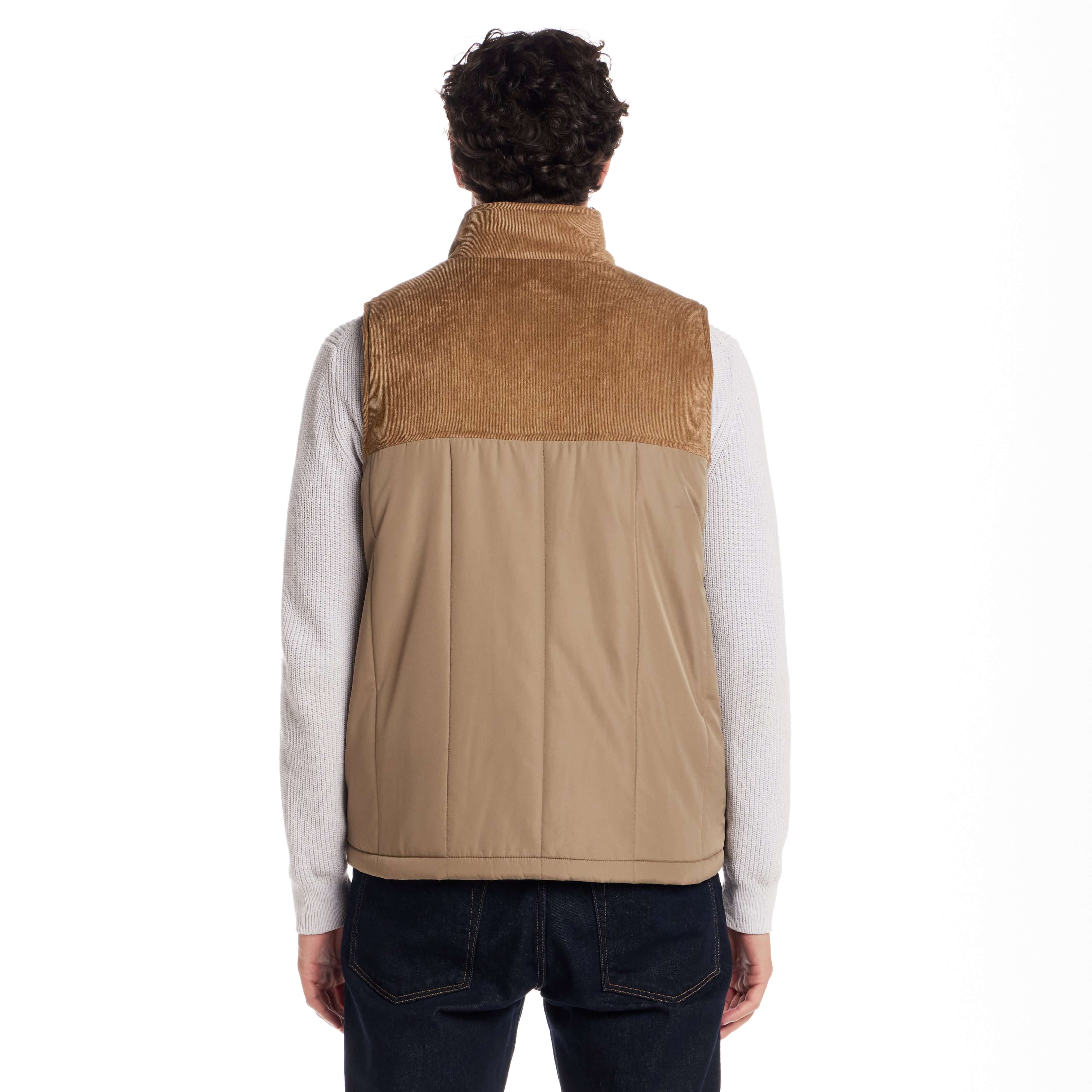 Sherpa Lined Mixed Media Puffer Vest in Kangaroo - Image 5