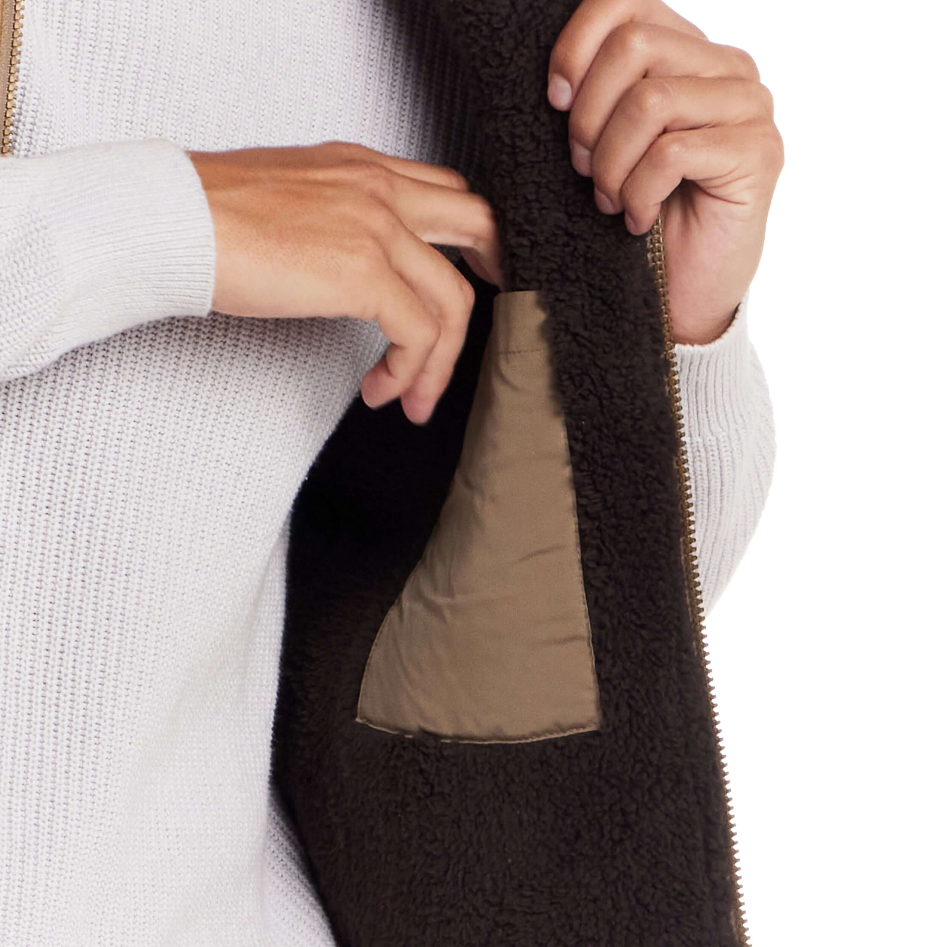 Sherpa Lined Mixed Media Puffer Vest in Kangaroo - Image 6