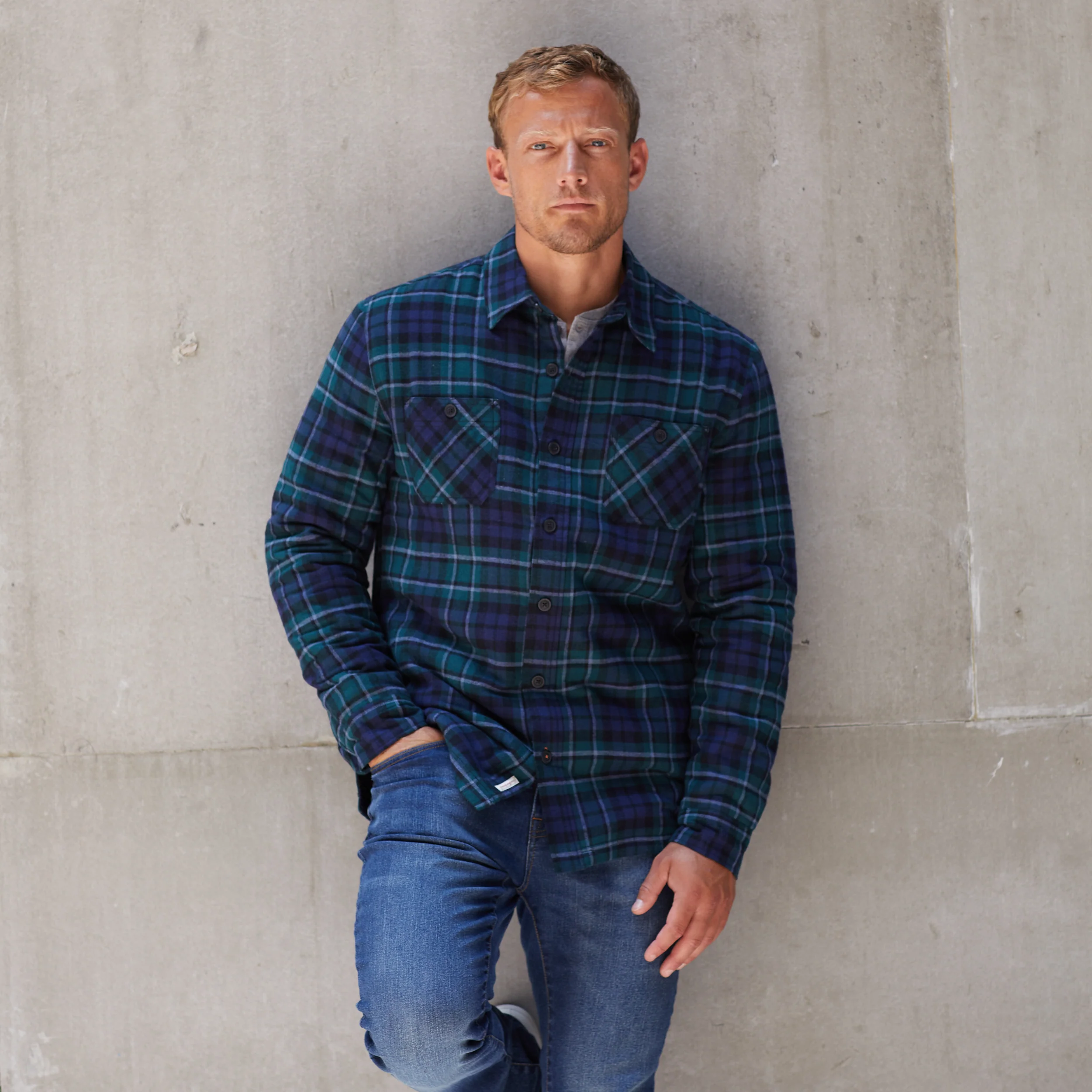 Sherpa Lined Flannel Shirt Jacket In Evergreen - Image 3