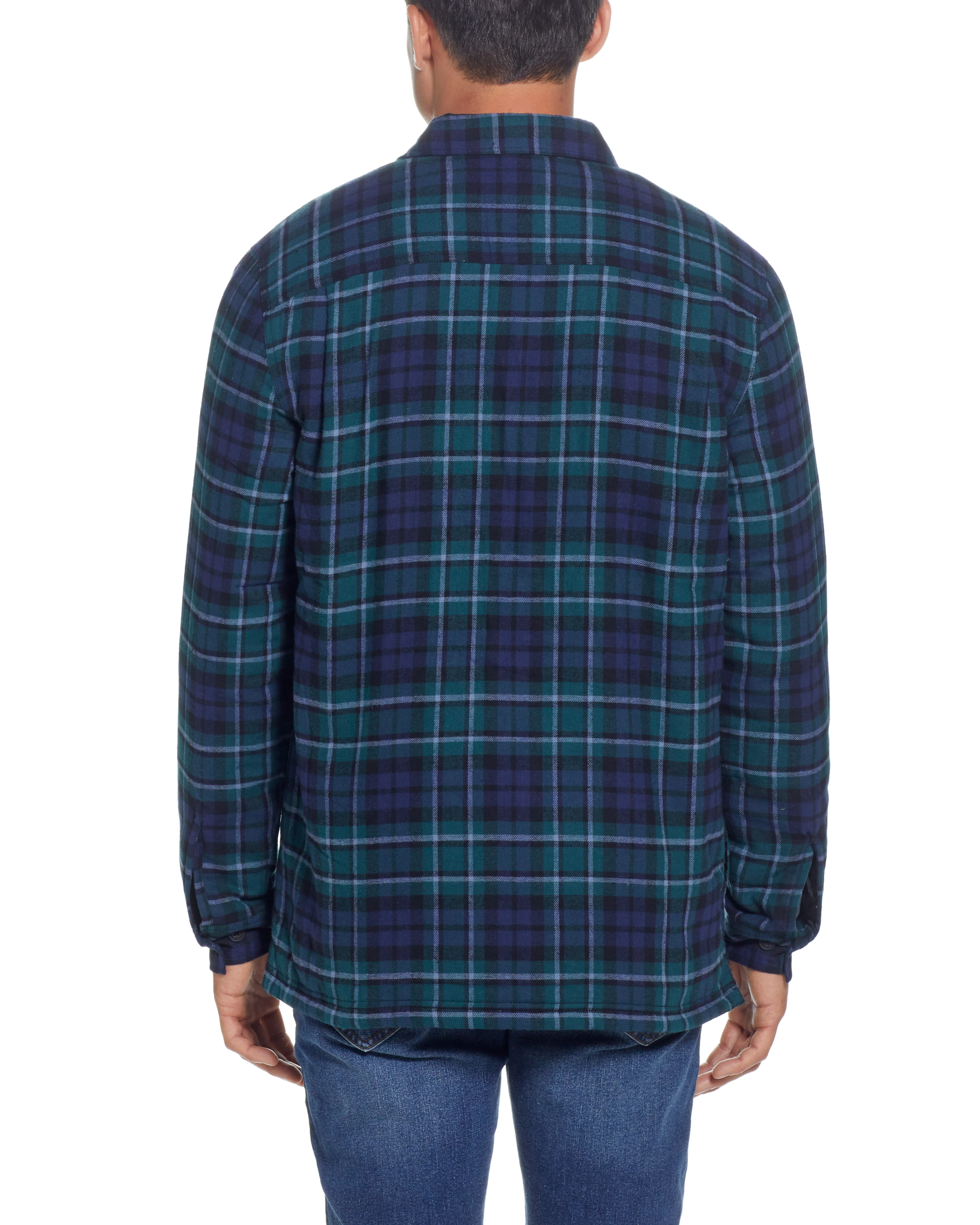 Sherpa Lined Flannel Shirt Jacket In Evergreen - Image 4