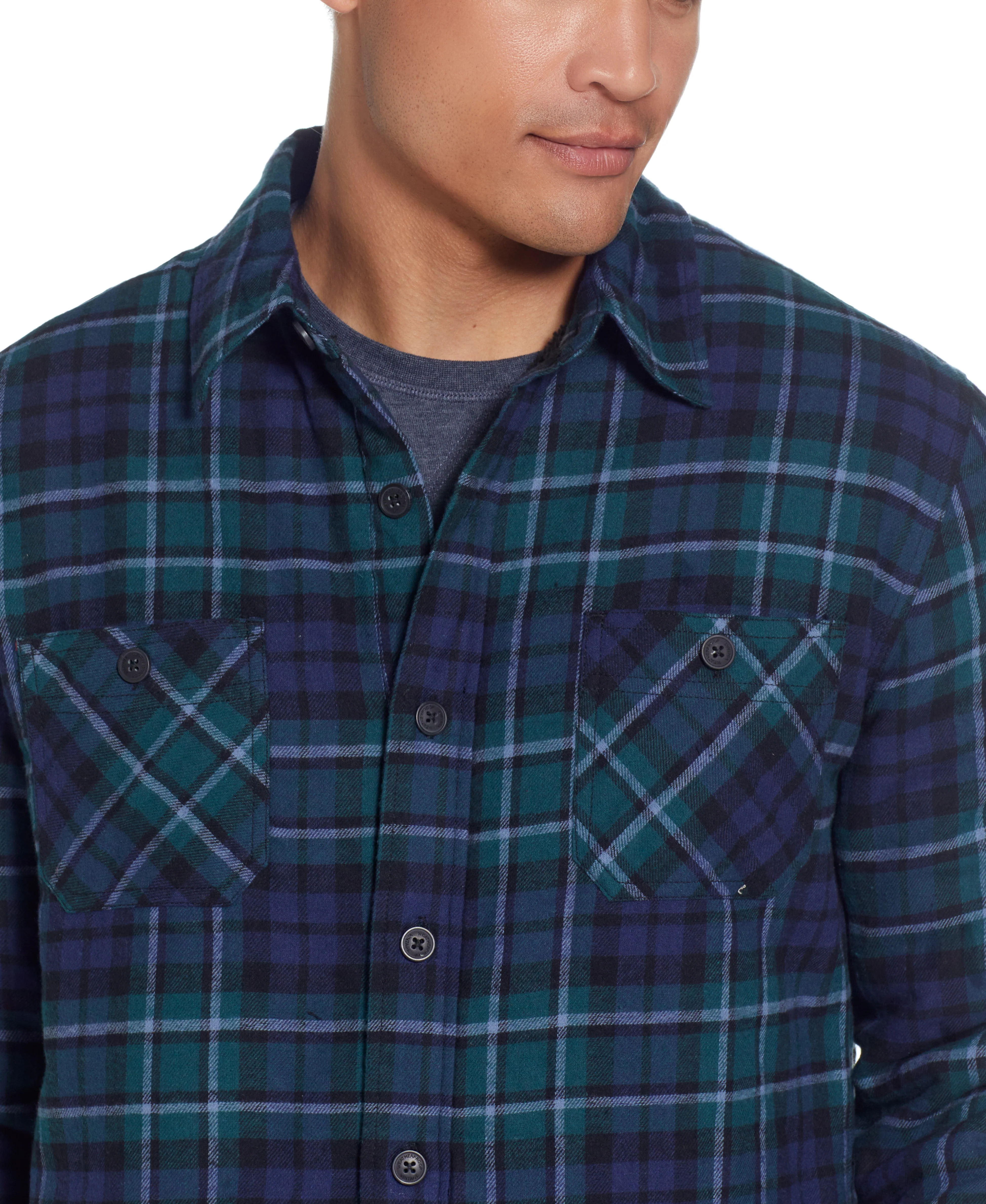 Sherpa Lined Flannel Shirt Jacket In Evergreen - Image 5