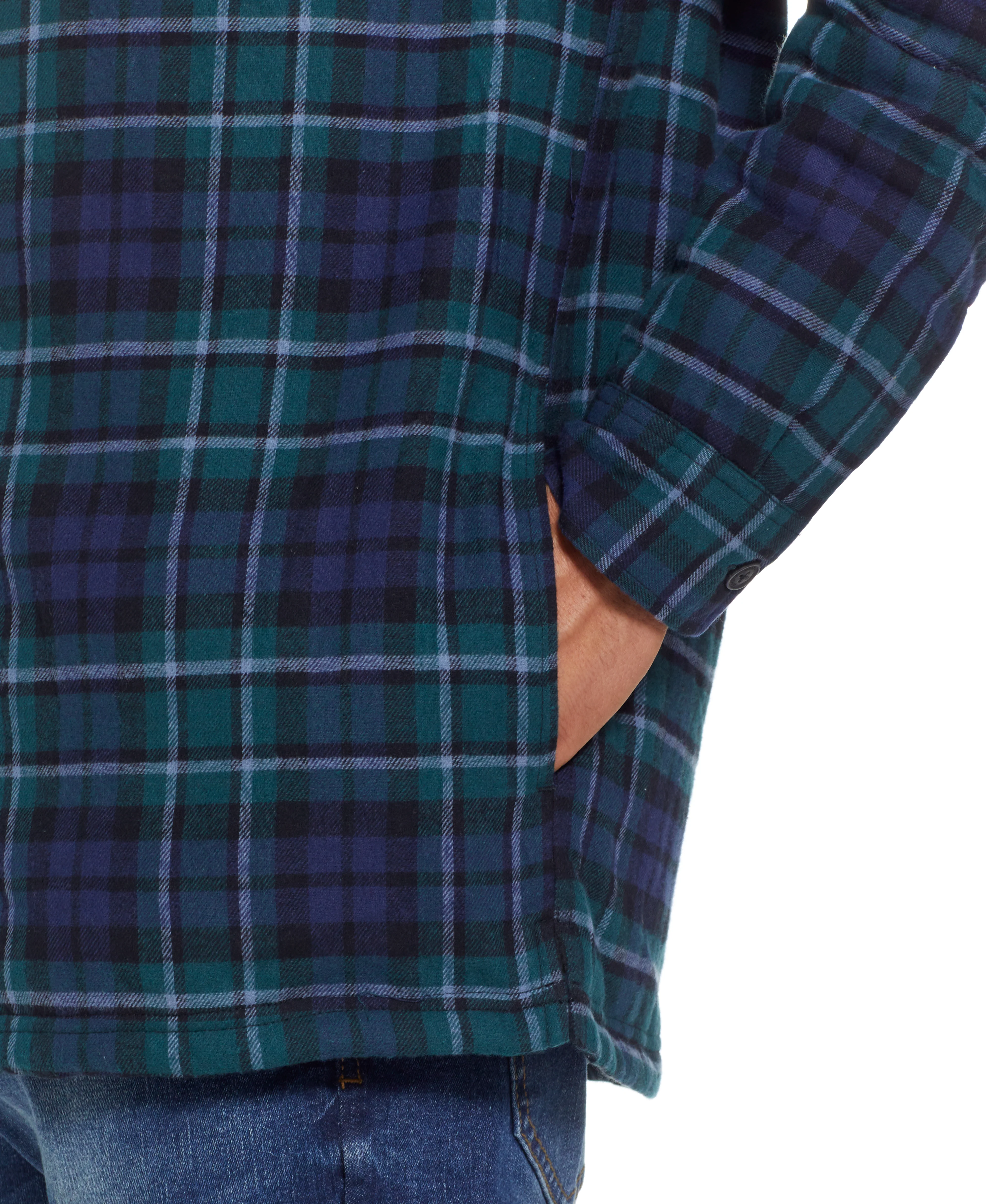 Sherpa Lined Flannel Shirt Jacket In Evergreen - Image 7