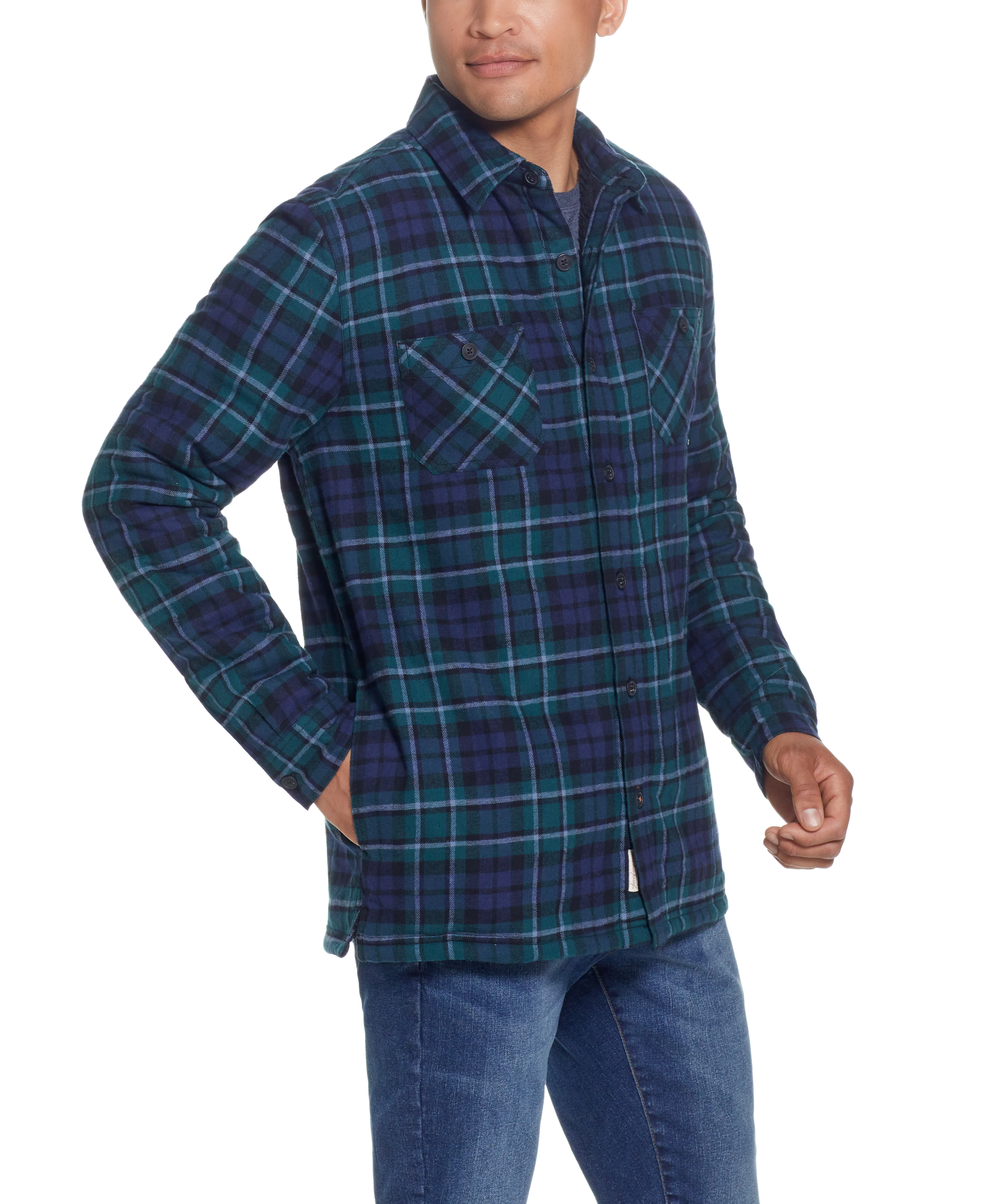 Sherpa Lined Flannel Shirt Jacket In Evergreen - Image 8