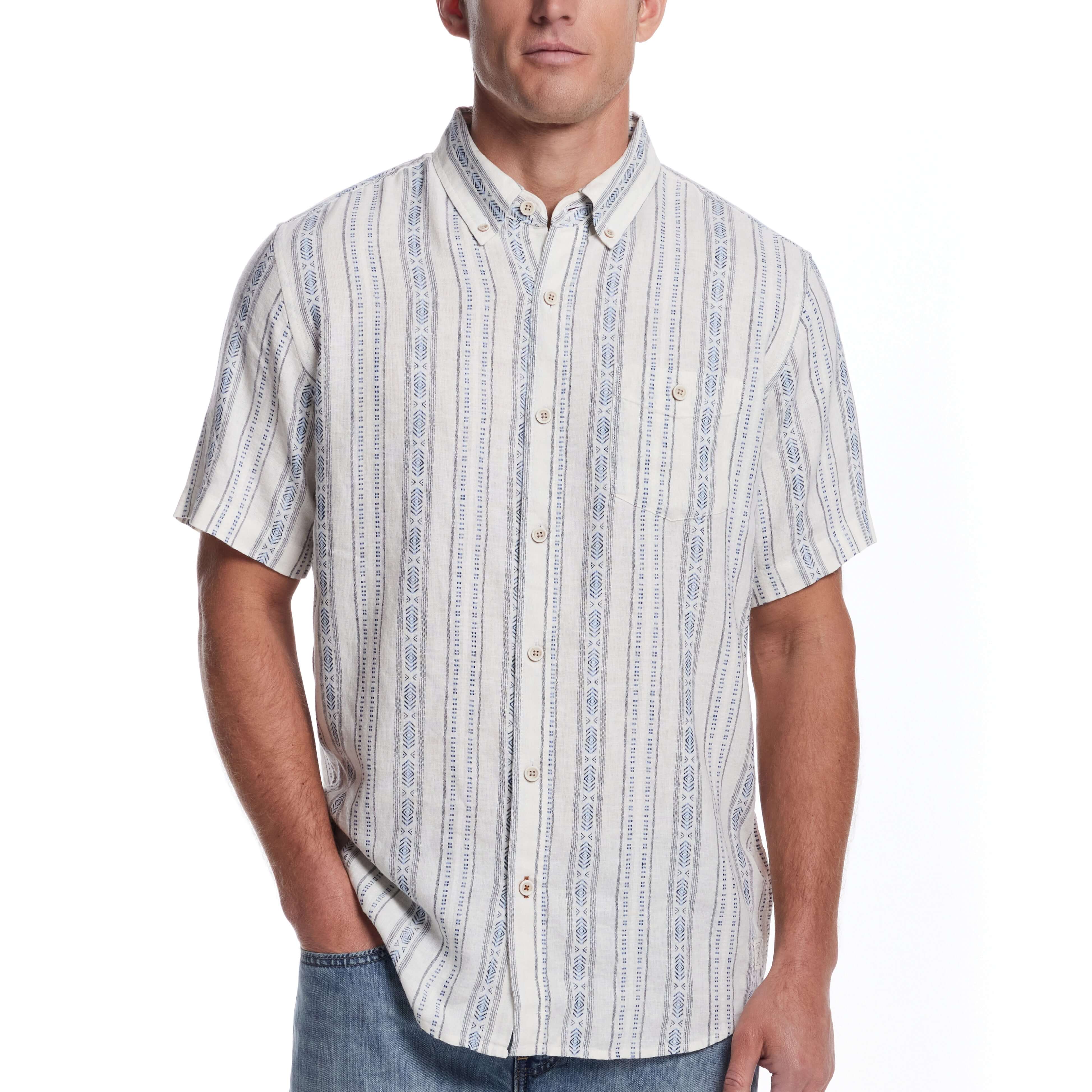 Short Sleeve Aztec Dobby Shirt in Azure Blue - Image 5