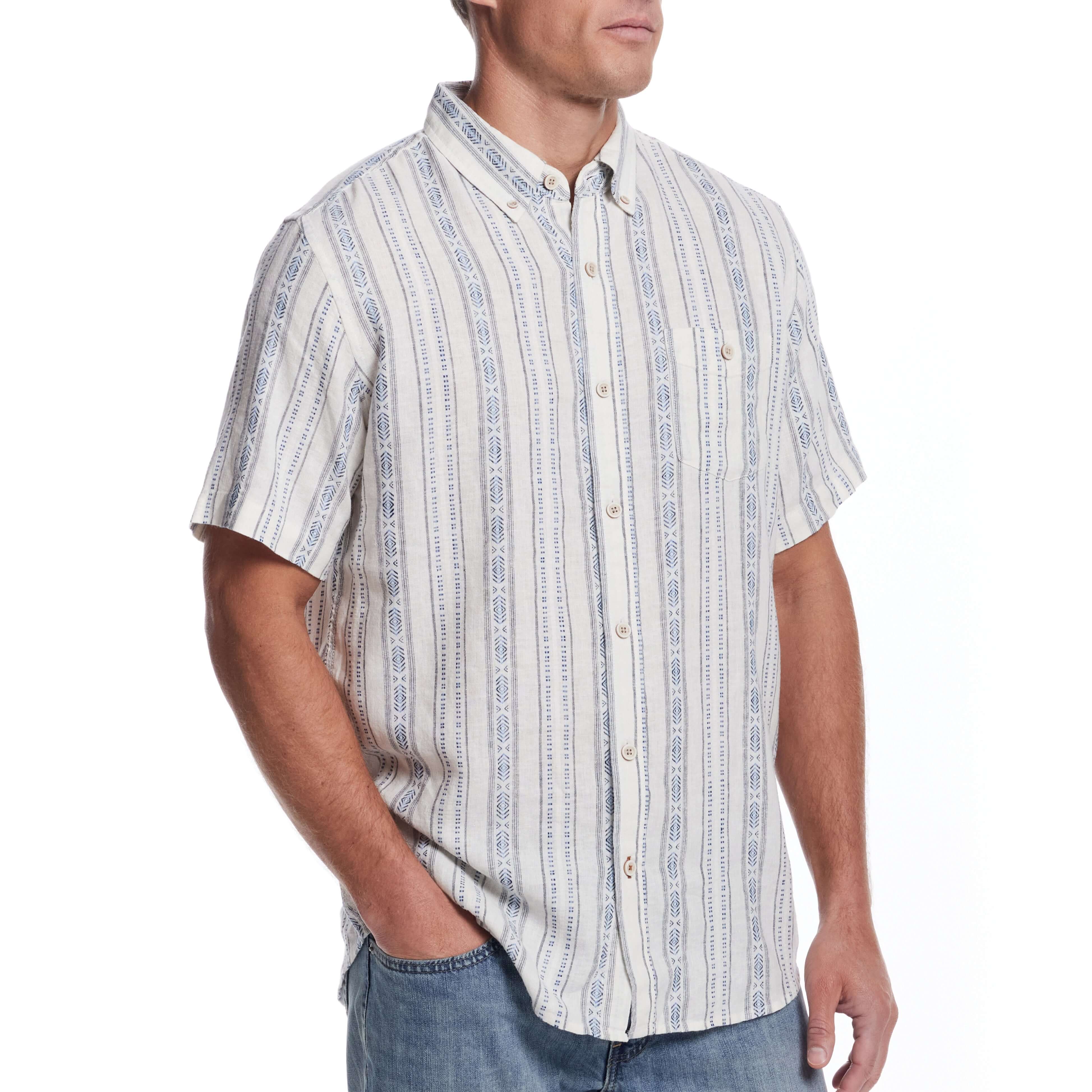 Short Sleeve Aztec Dobby Shirt in Azure Blue - Image 6