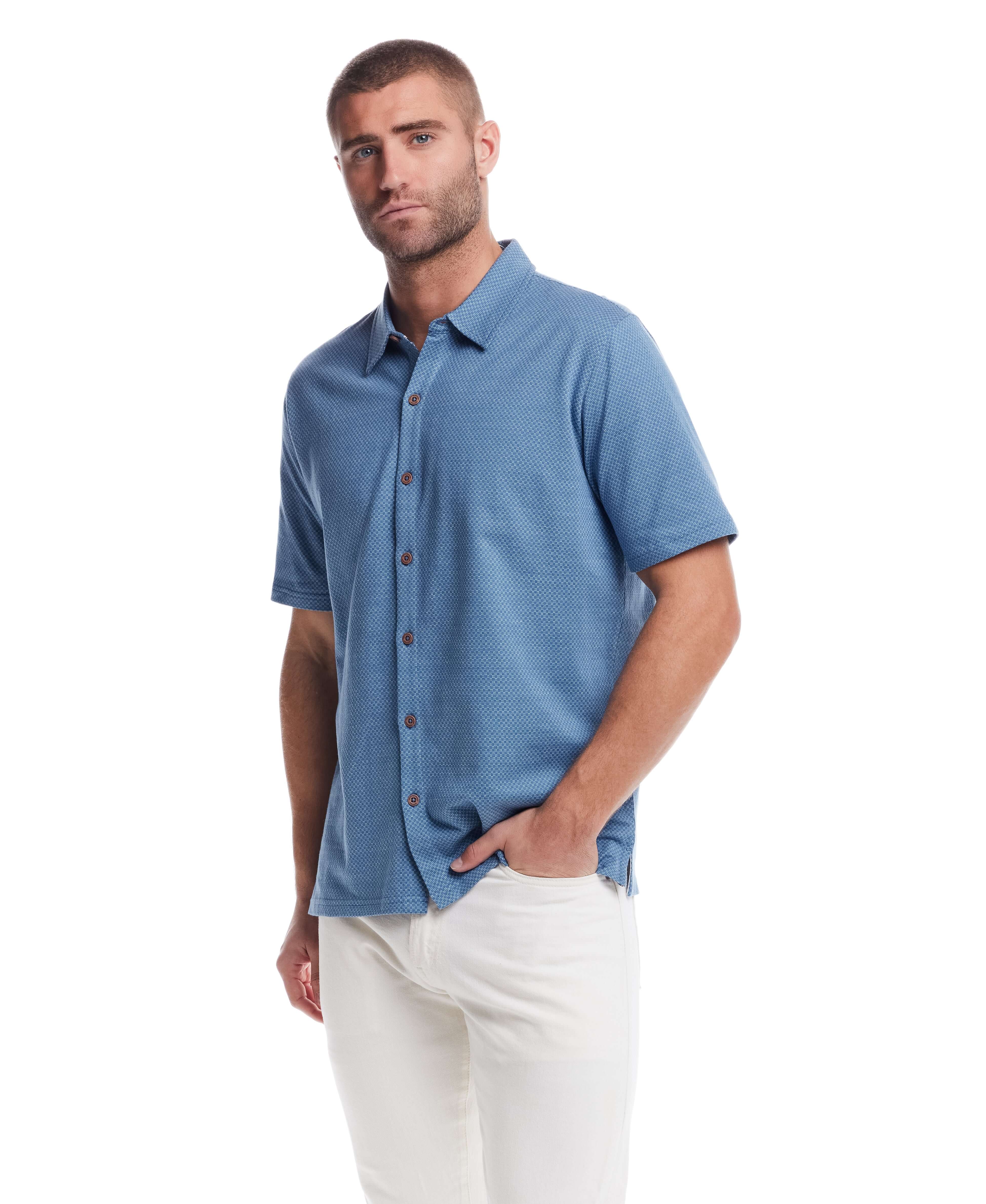 Short Sleeve Coat Front Knit in Blue Ashes - Image 3