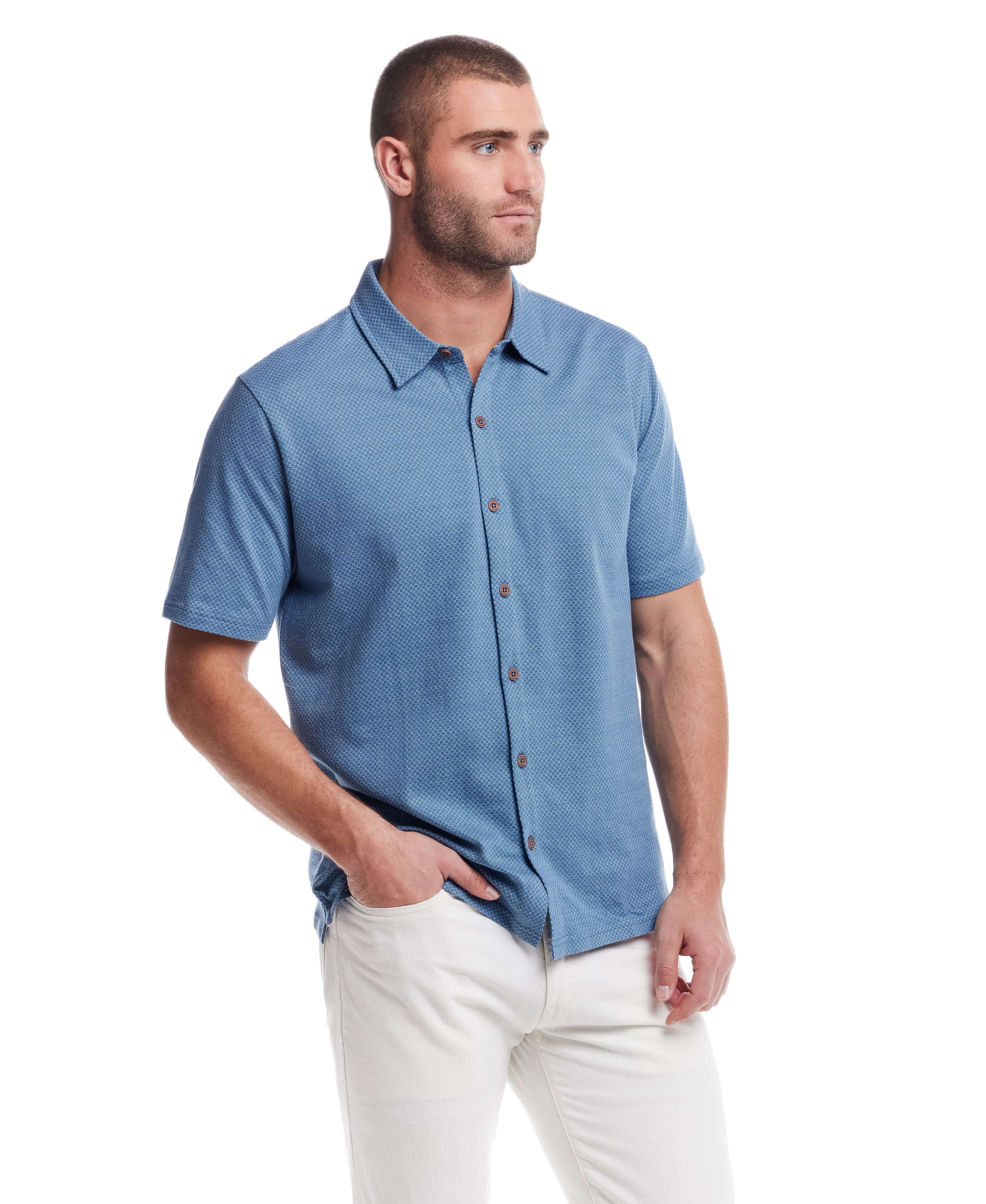 Short Sleeve Coat Front Knit in Blue Ashes - Image 5