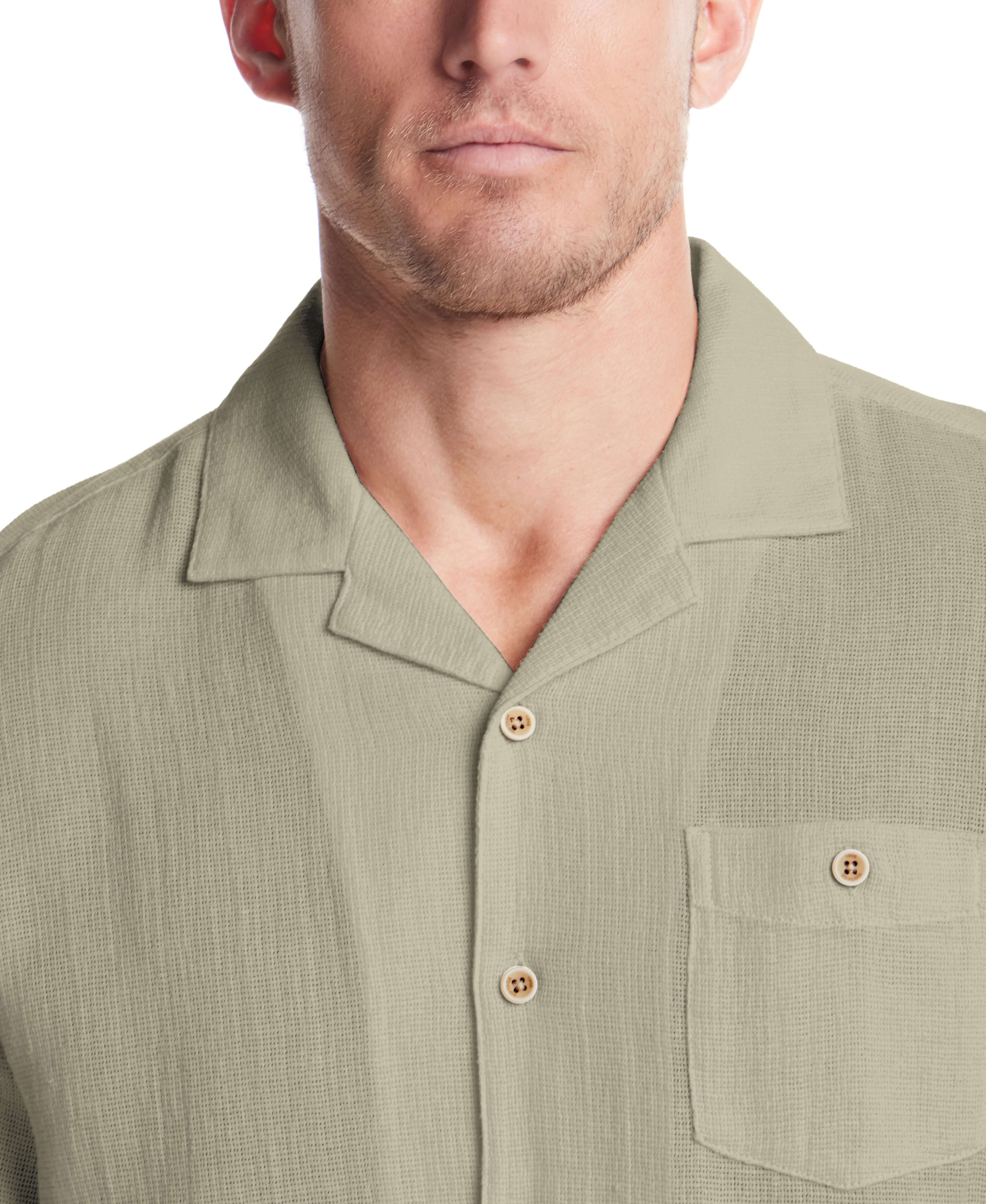 Short Sleeve Cotton Linen Airtex Shirt in Sea Grass - Image 2
