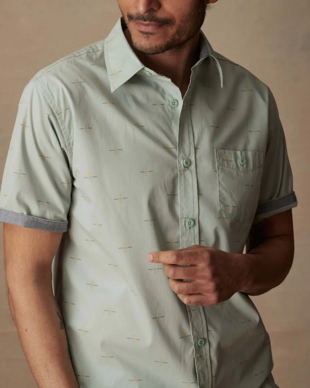 Short Sleeve Cotton Poplin Shirt in Teal Mist - Image 3