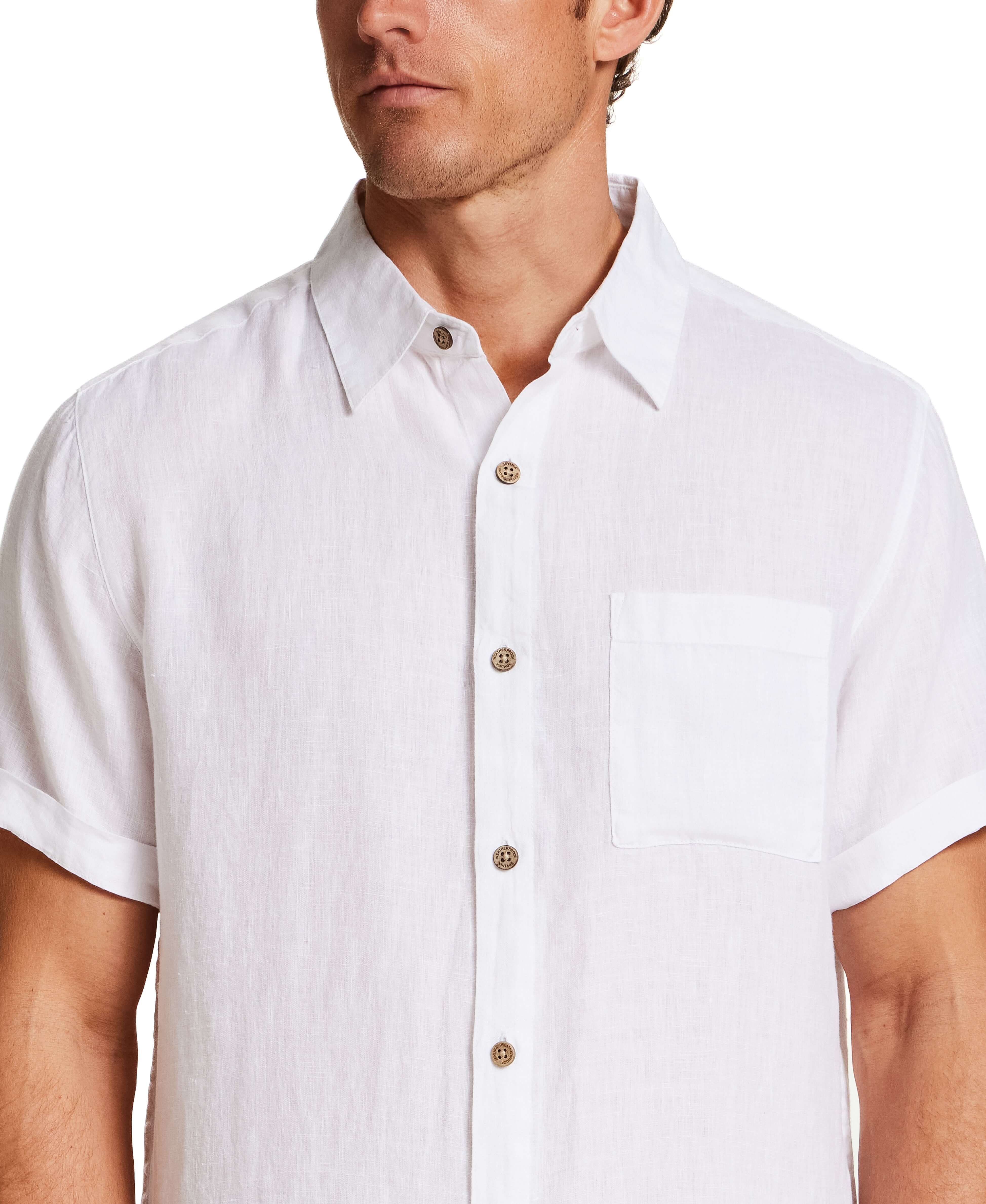Short Sleeve Linen Shirt in White - Image 3
