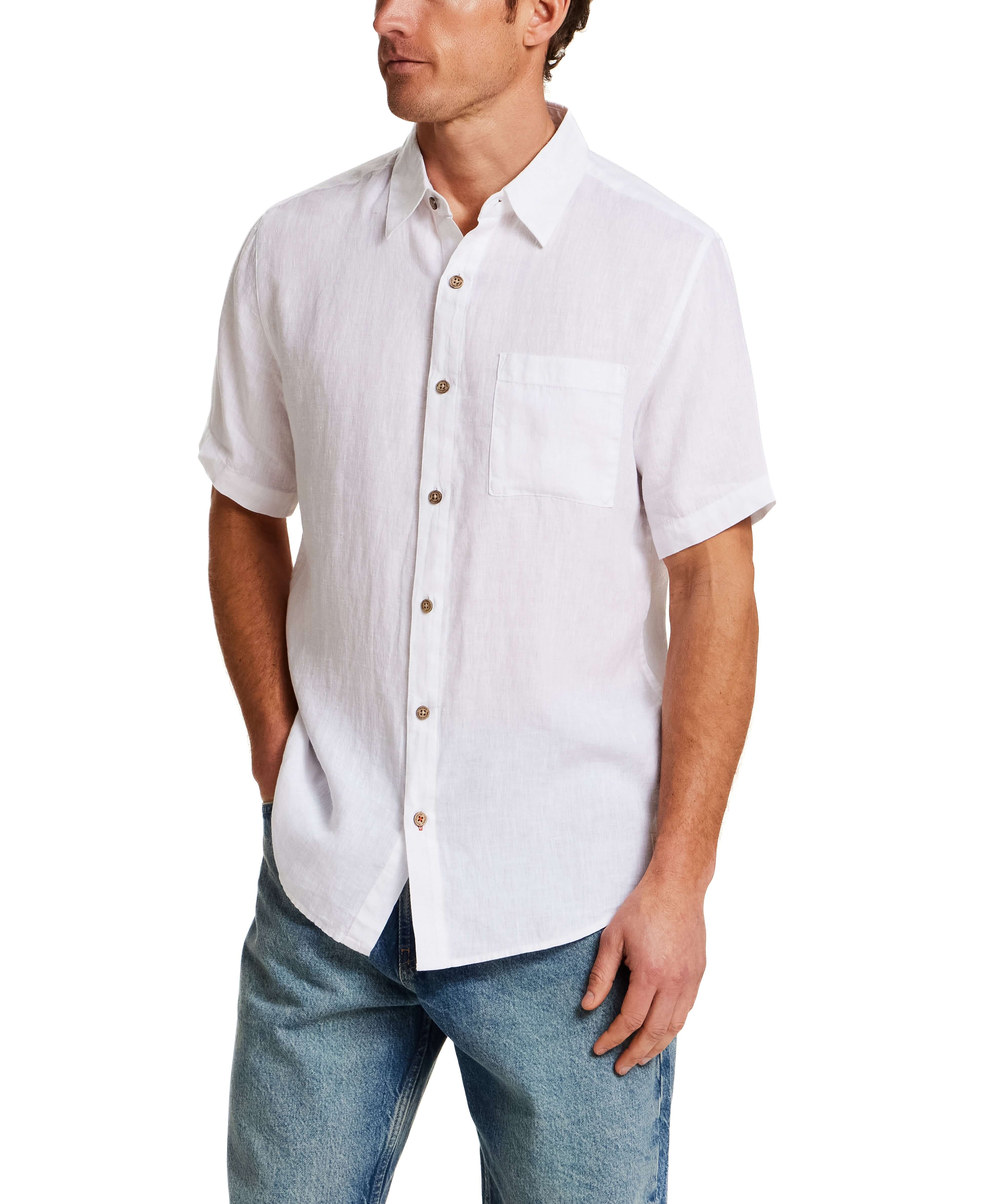 Short Sleeve Linen Shirt in White - Image 4