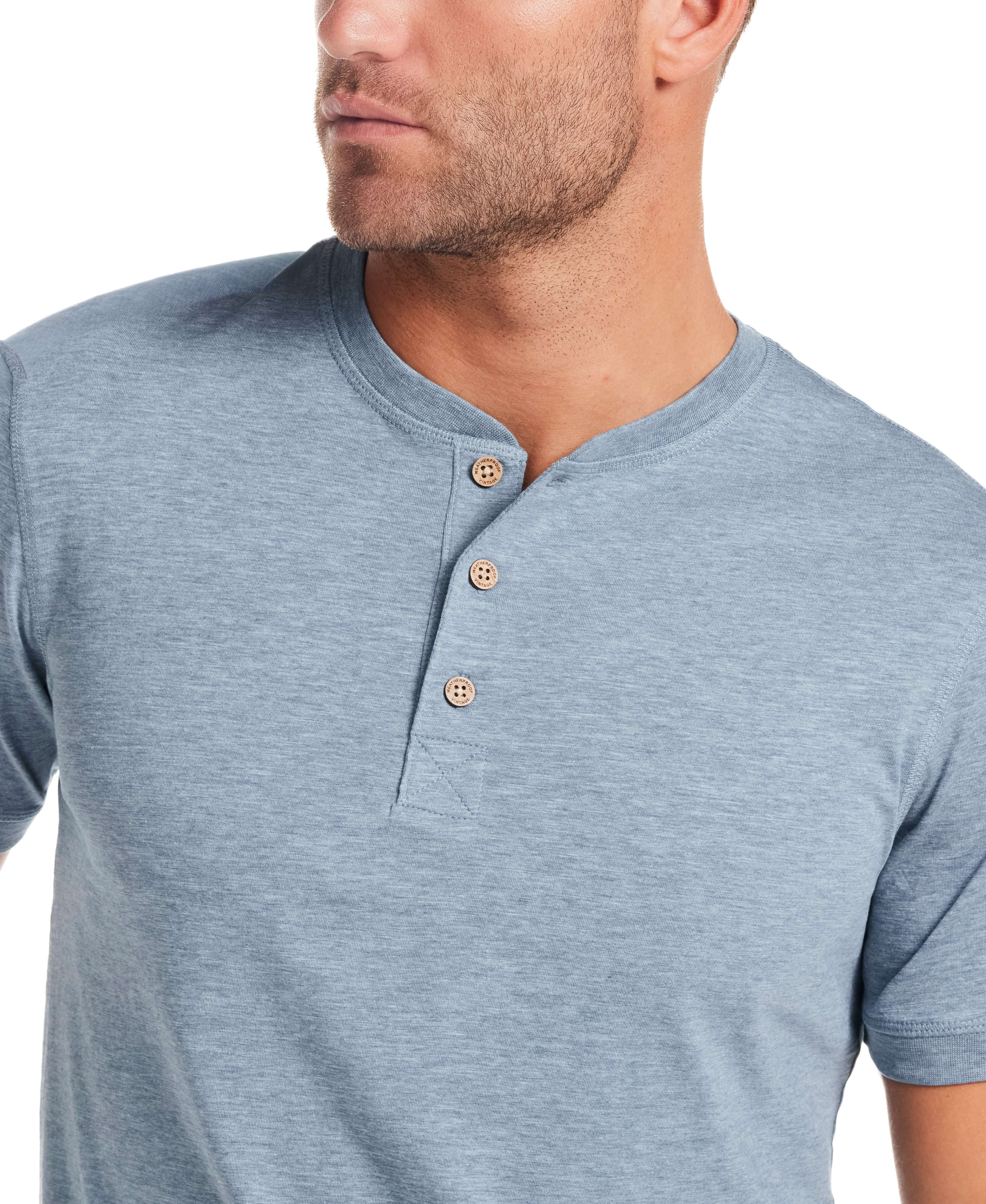 Short Sleeve Melange Henley in Spring Wave