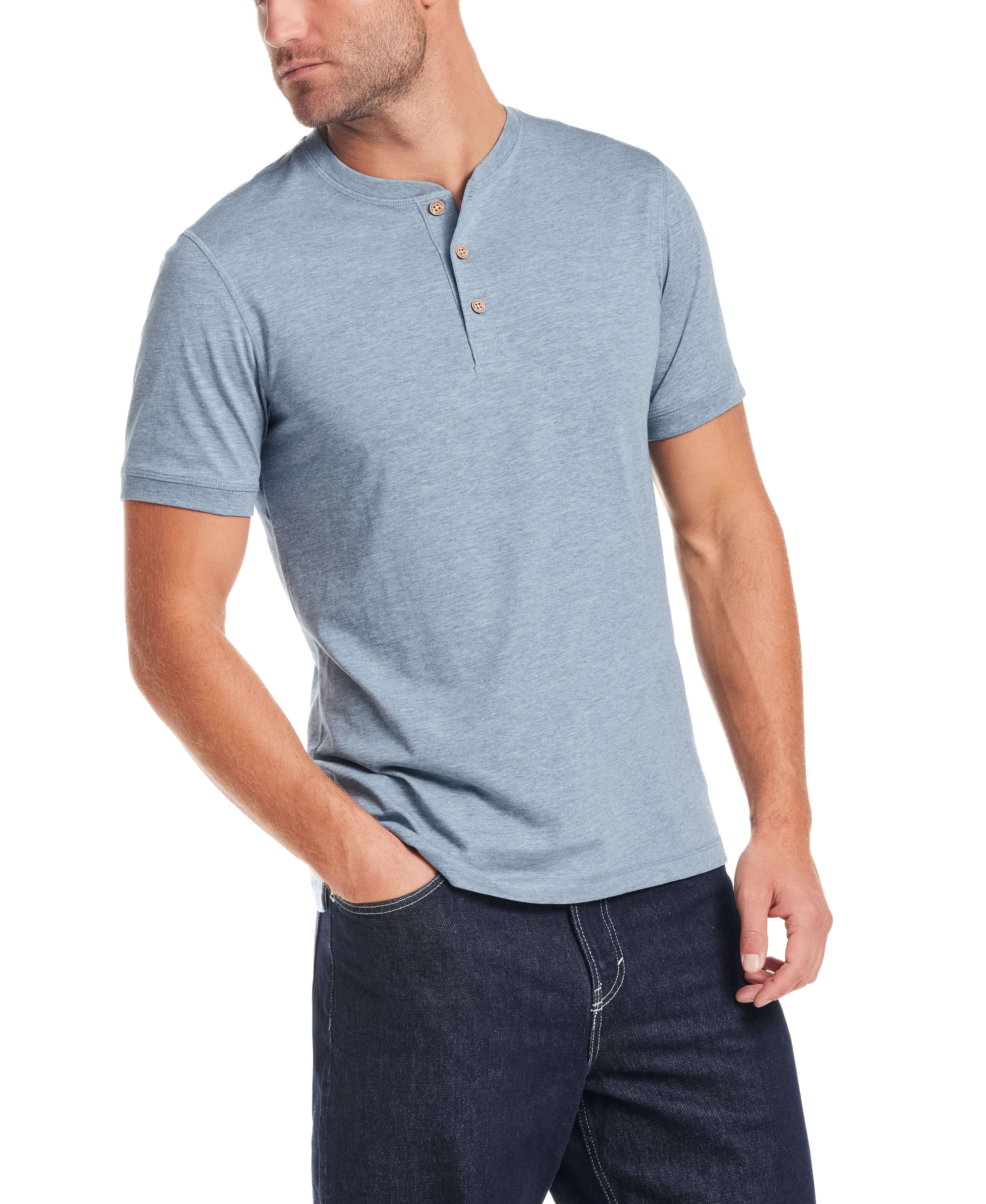 Short Sleeve Melange Henley in Spring Wave - Image 4