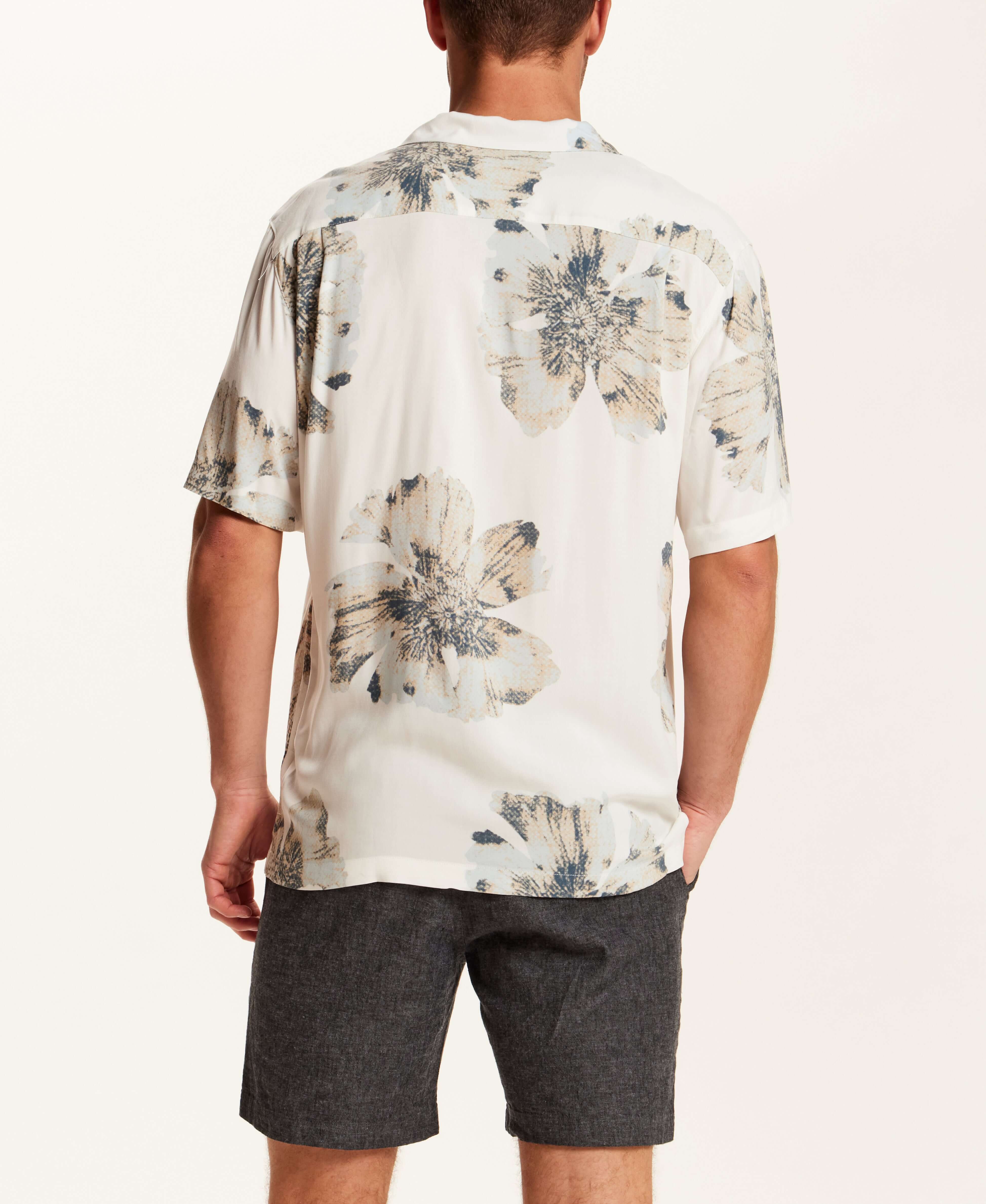 Short Sleeve Rayon Printed Camp Shirt in Putty - Image 2