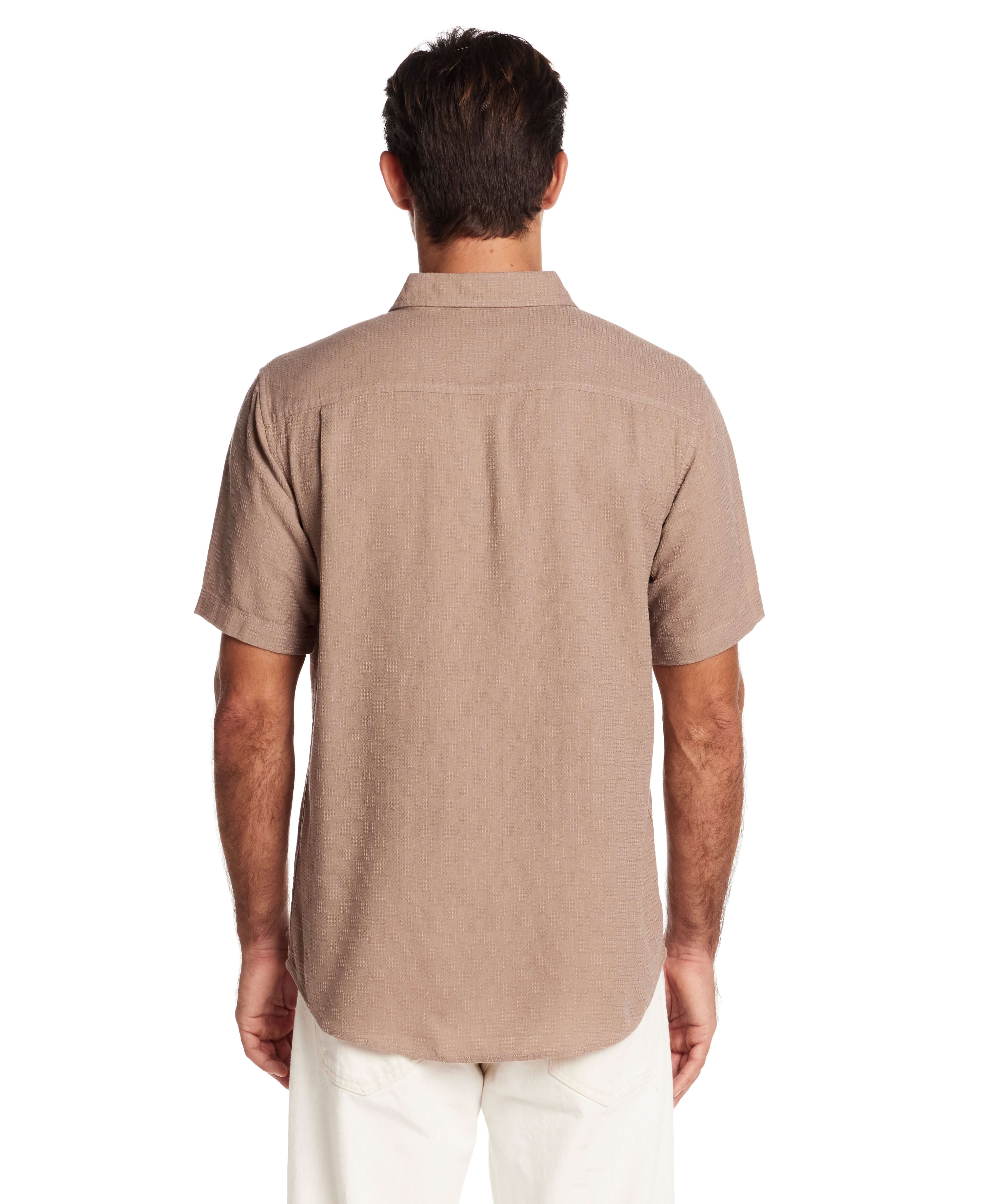Short Sleeve Textured Dobby Button-Down in Mountain Trail - Image 3