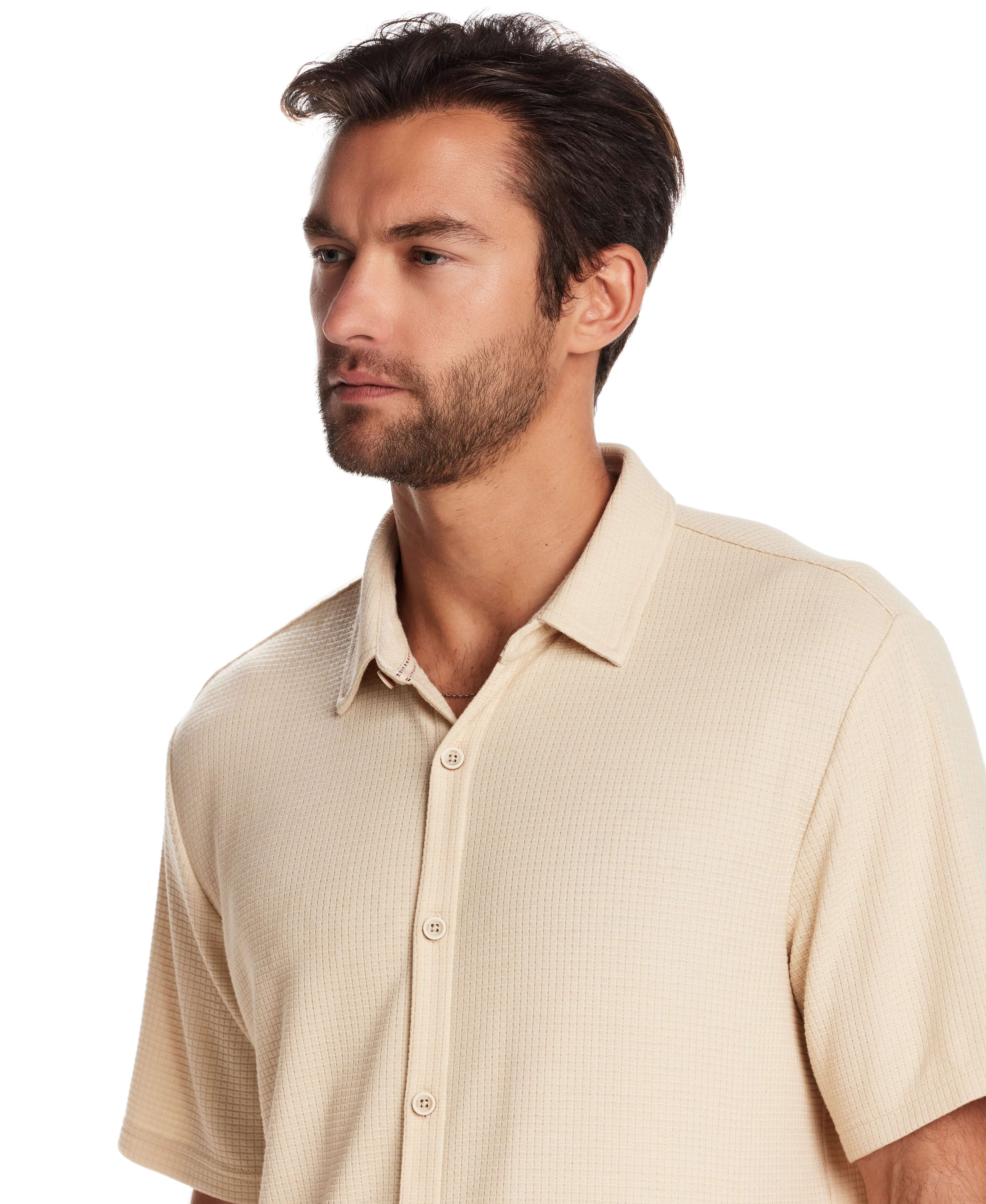Short Sleeve Waffle Coat front Tee in Natural - Image 6