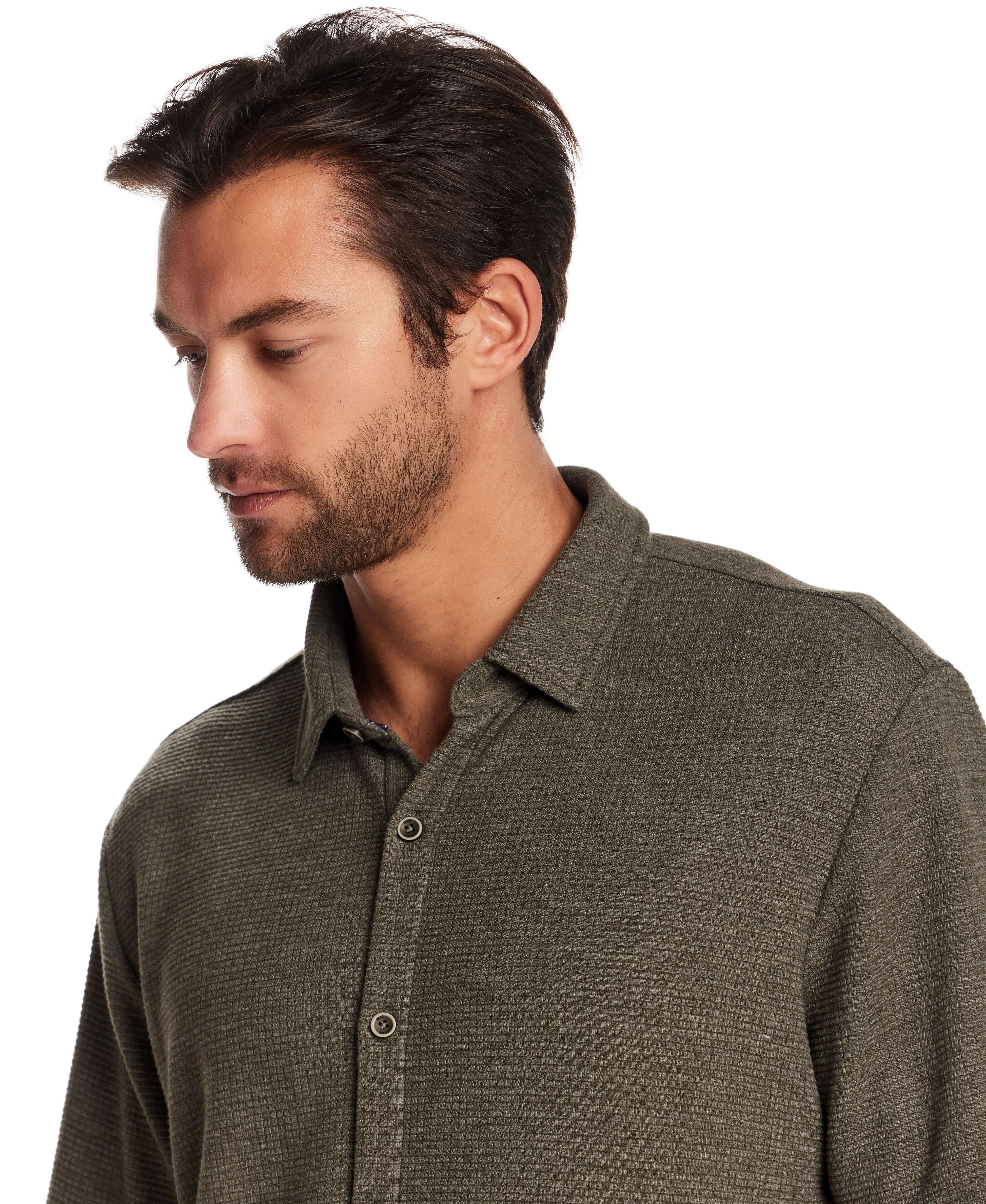 Short Sleeve Waffle Coat front Tee in Olive Heather - Image 5